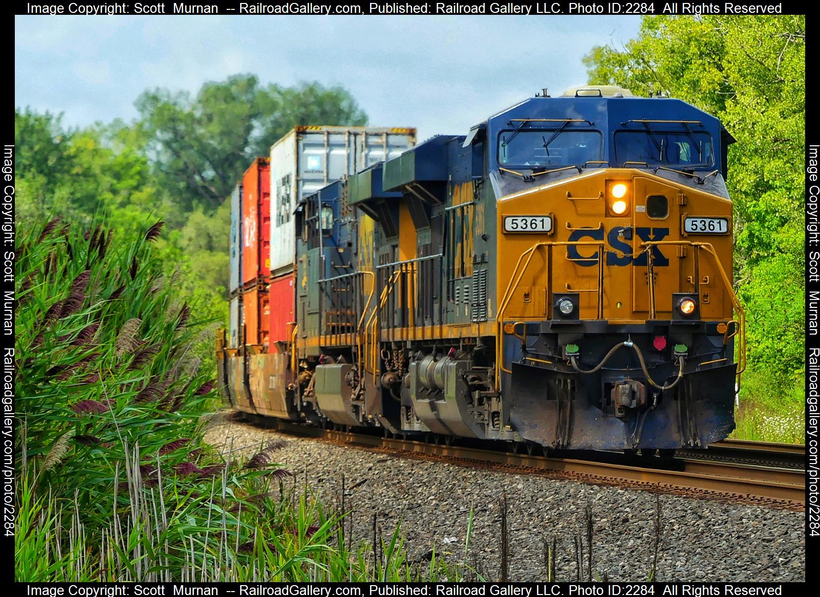 CSX 5361 is a class GE ES40DC and  is pictured in Macedon, New York, United States.  This was taken along the Rochester Subdivision  on the CSX Transportation. Photo Copyright: Scott  Murnan  uploaded to Railroad Gallery on 08/18/2023. This photograph of CSX 5361 was taken on Friday, August 18, 2023. All Rights Reserved. 