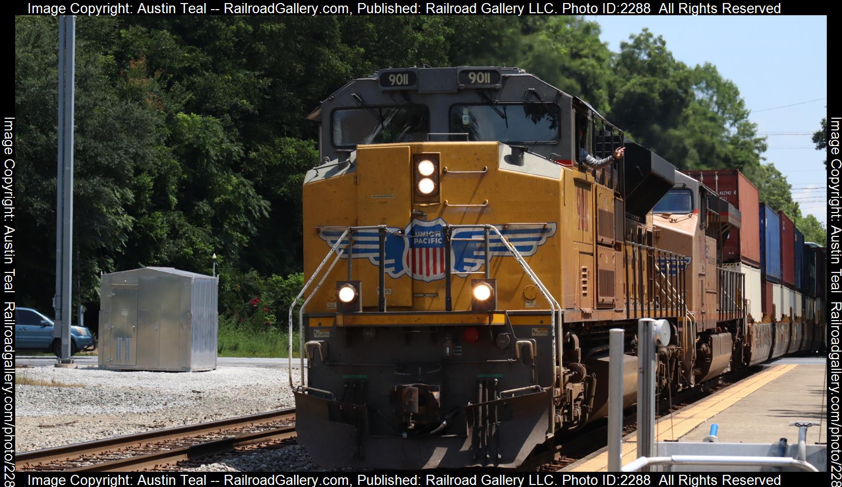 UP 9011 is a class EMD SD70ACe and  is pictured in Spartanburg, South Carolina, United States.  This was taken along the Norfolk southern piedmont district. on the Union Pacific Railroad. Photo Copyright: Austin Teal uploaded to Railroad Gallery on 08/20/2023. This photograph of UP 9011 was taken on Saturday, August 12, 2023. All Rights Reserved. 