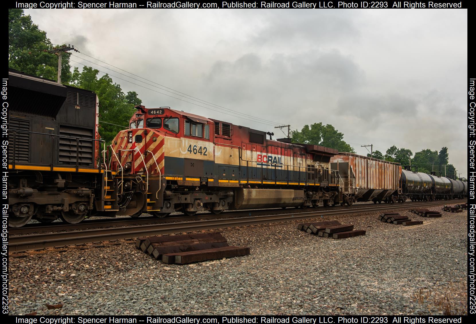 BCOL 4642 is a class GE C44-9WL (Dash 9-44CWL) and  is pictured in Kendallville, IN, USA.  This was taken along the Chicago Line on the Norfolk Southern. Photo Copyright: Spencer Harman uploaded to Railroad Gallery on 08/26/2023. This photograph of BCOL 4642 was taken on Saturday, August 26, 2023. All Rights Reserved. 