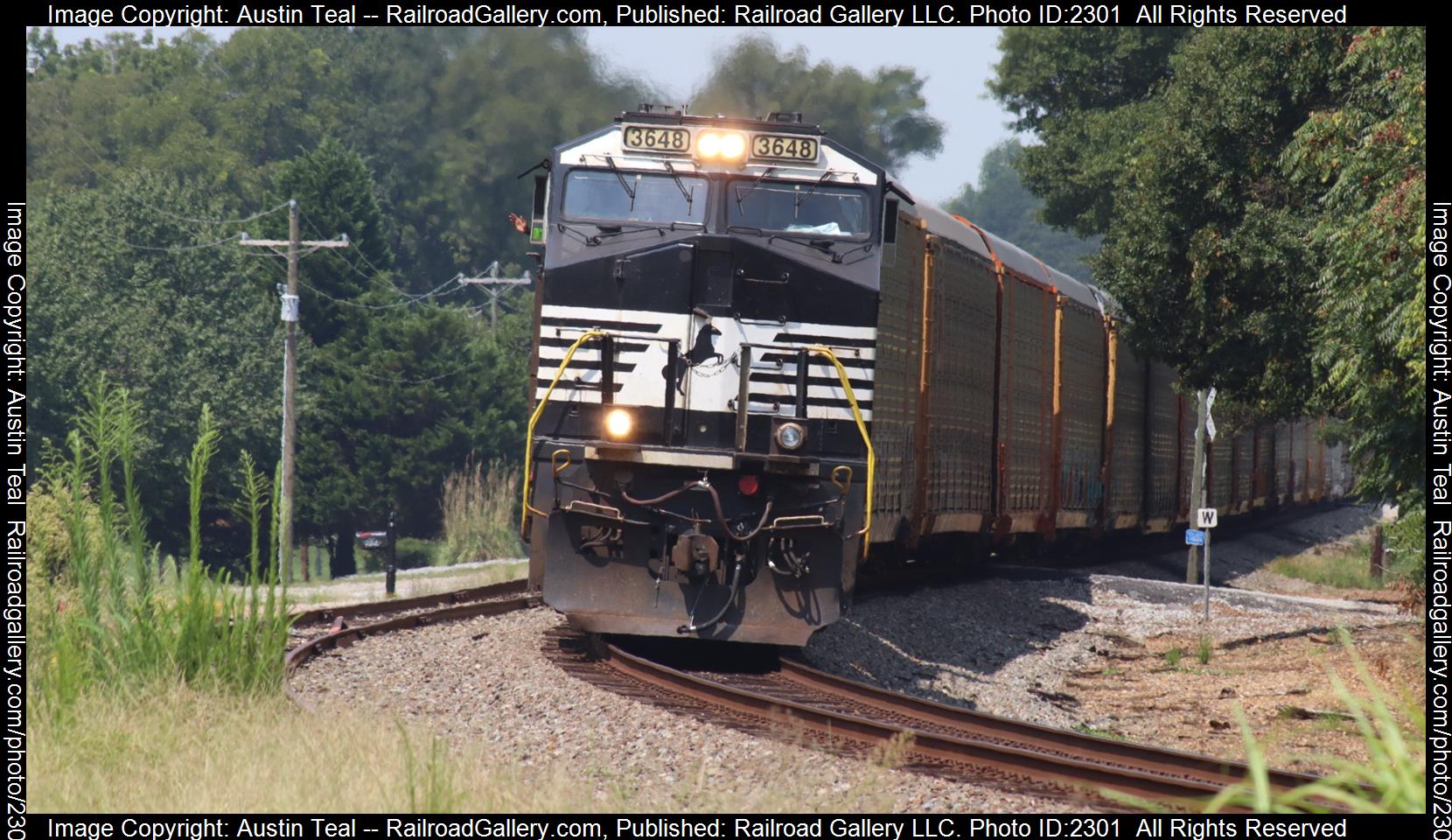 NS 3648 is a class GE ET44AC and  is pictured in White Stone , South Carolina, USA.  This was taken along the Norfolk Southern W line on the Norfolk Southern. Photo Copyright: Austin Teal uploaded to Railroad Gallery on 09/02/2023. This photograph of NS 3648 was taken on Saturday, August 26, 2023. All Rights Reserved. 