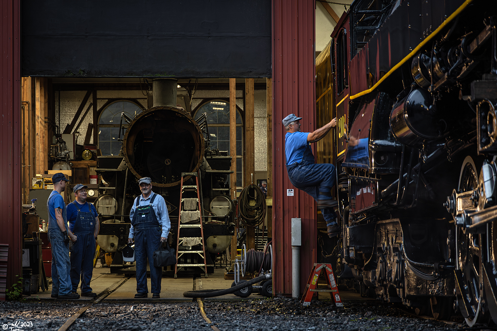 RDG 2102 is a class T-1 and  is pictured in Port Clinton, Pennsylvania, USA.  This was taken along the Reading & Northern Steam Shop on the Reading Company. Photo Copyright: Mark Turkovich uploaded to Railroad Gallery on 09/17/2023. This photograph of RDG 2102 was taken on Sunday, August 13, 2023. All Rights Reserved. 