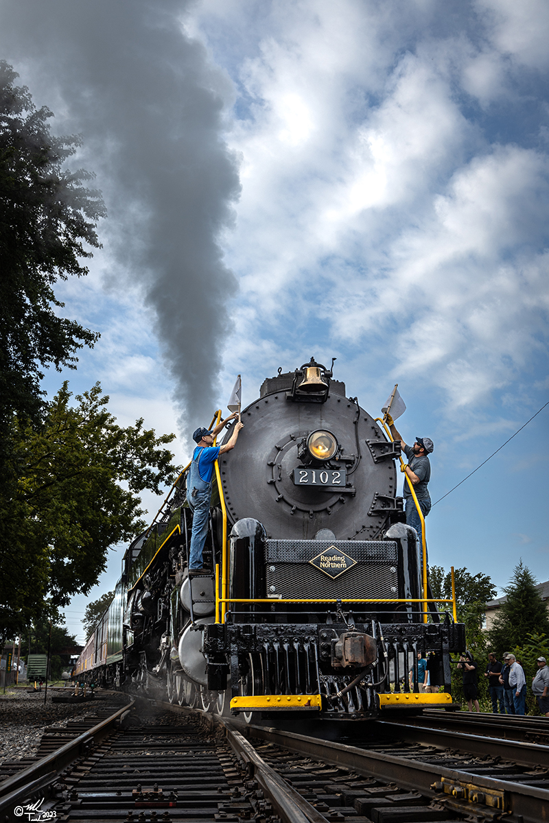 RDG 2102 is a class T-1 and  is pictured in Reading, Pennsylvania, USA.  This was taken along the Reading Outer Station on the Reading Company. Photo Copyright: Mark Turkovich uploaded to Railroad Gallery on 09/18/2023. This photograph of RDG 2102 was taken on Sunday, August 13, 2023. All Rights Reserved. 