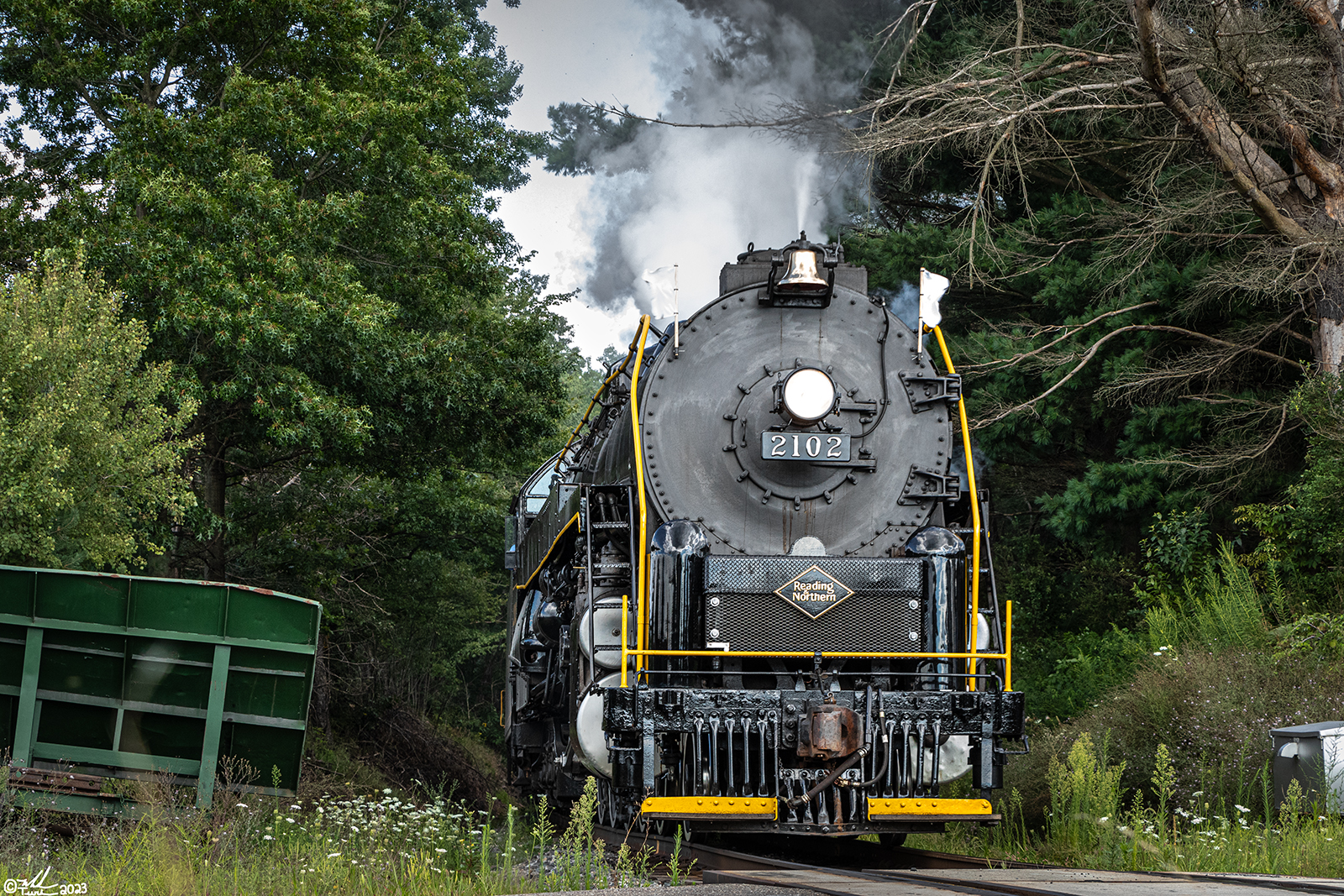 RDG 2102 is a class T-1 and  is pictured in Hometown, Pennsylvania, USA.  This was taken along the Hometown Hill on the Reading Company. Photo Copyright: Mark Turkovich uploaded to Railroad Gallery on 09/25/2023. This photograph of RDG 2102 was taken on Sunday, August 13, 2023. All Rights Reserved. 