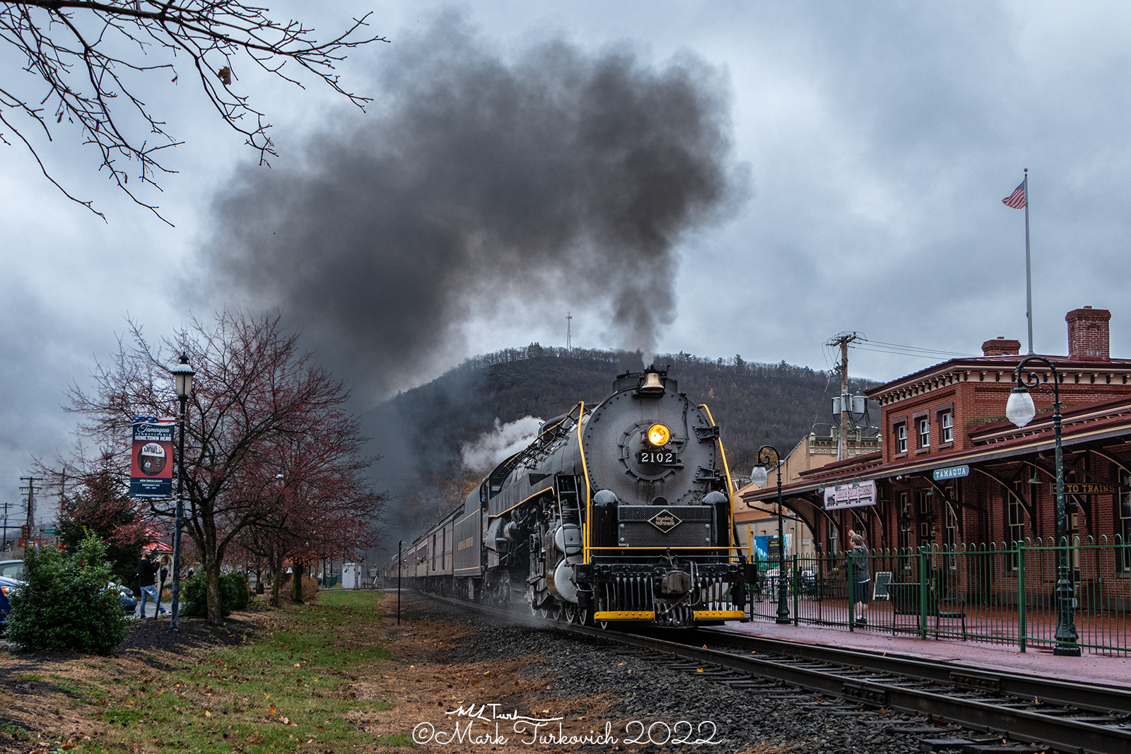 RDG 2102 is a class T-1 and  is pictured in Tamaqua, Pennsylvania, USA.  This was taken along the Tamaqua Station on the Reading Company. Photo Copyright: Mark Turkovich uploaded to Railroad Gallery on 11/25/2022. This photograph of RDG 2102 was taken on Sunday, November 06, 2022. All Rights Reserved. 