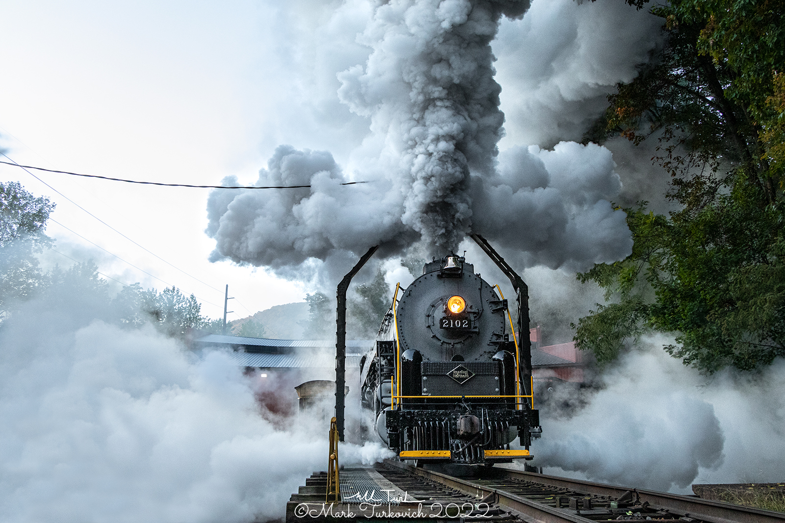 RDG 2102 is a class T-1 and  is pictured in Port Clinton, Pennsylvania, USA.  This was taken along the Reading & Northern Steam Shop on the Reading Company. Photo Copyright: Mark Turkovich uploaded to Railroad Gallery on 11/25/2022. This photograph of RDG 2102 was taken on Saturday, October 08, 2022. All Rights Reserved. 