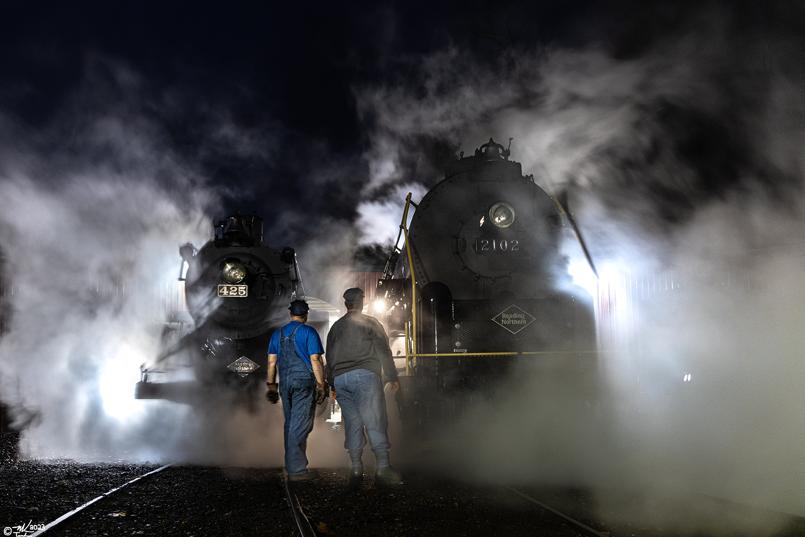 RDG 2102 is a class T-1 and  is pictured in Port Clinton, Pennsylvania, USA.  This was taken along the Reading & Northern Steam Shop on the Reading Company. Photo Copyright: Mark Turkovich uploaded to Railroad Gallery on 09/27/2023. This photograph of RDG 2102 was taken on Saturday, September 02, 2023. All Rights Reserved. 