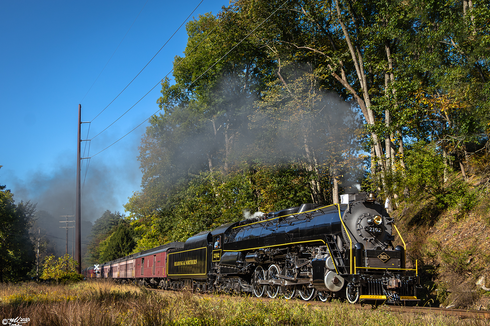 RDG 2102 is a class T-1 and  is pictured in West Penn, Pennsylvania, USA.  This was taken along the Reynolds on the Reading Company. Photo Copyright: Mark Turkovich uploaded to Railroad Gallery on 10/04/2023. This photograph of RDG 2102 was taken on Sunday, October 01, 2023. All Rights Reserved. 