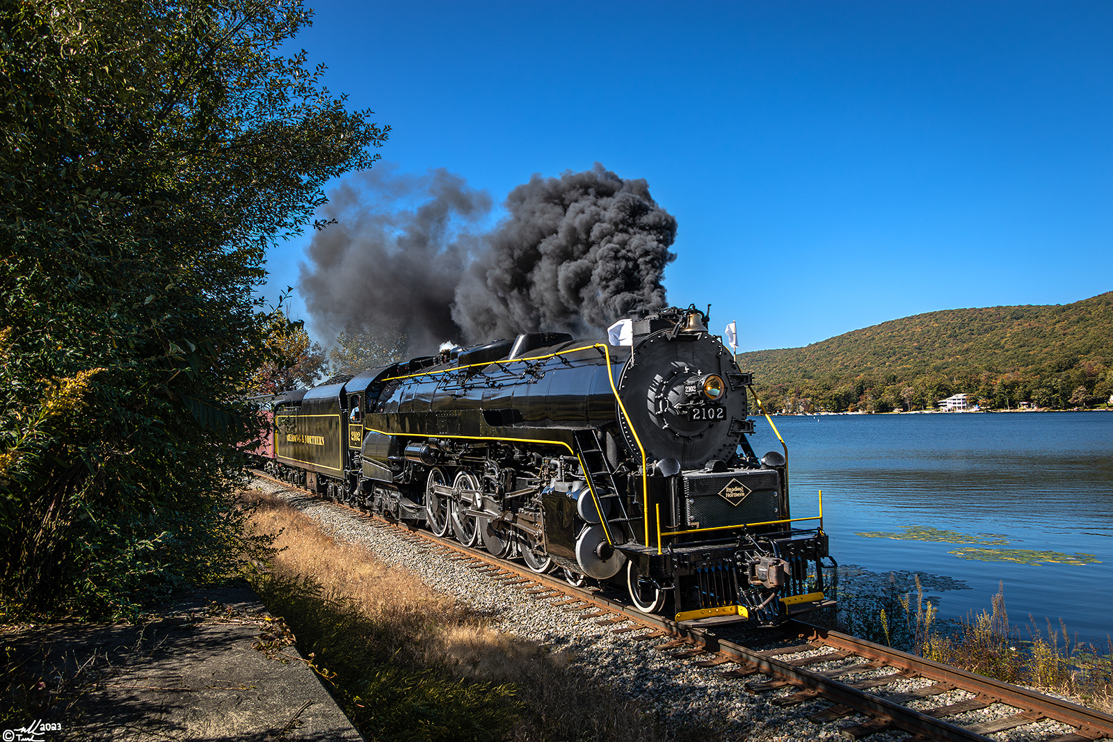 RDG 2102 is a class T-1 and  is pictured in Nesquehoning, Pennsylvania, USA.  This was taken along the Lake Hauto on the Reading Company. Photo Copyright: Mark Turkovich uploaded to Railroad Gallery on 10/05/2023. This photograph of RDG 2102 was taken on Sunday, October 01, 2023. All Rights Reserved. 