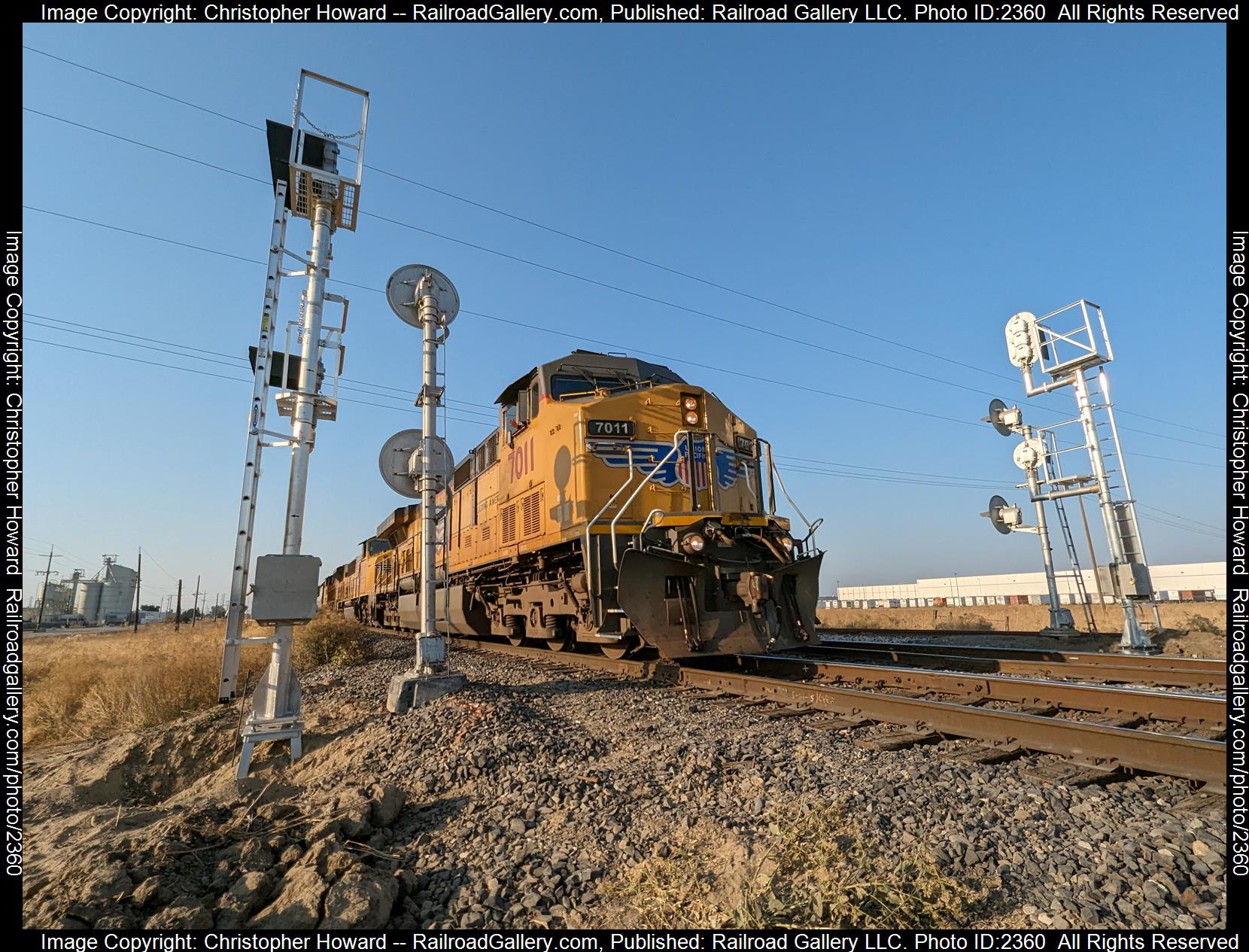 UP 7011 is a class GE ES44AC and  is pictured in Stockton , California , United States.  This was taken along the Oakland Sub on the Union Pacific Railroad. Photo Copyright: Christopher Howard uploaded to Railroad Gallery on 10/07/2023. This photograph of UP 7011 was taken on Saturday, September 23, 2023. All Rights Reserved. 