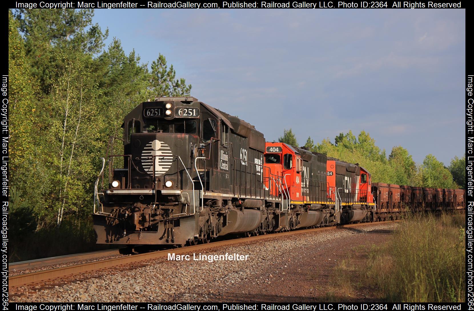 IC 6251 is a class EMD SD40-2 and  is pictured in Burnett, Minnesota, USA.  This was taken along the CN Missabe Sub on the Illinois Central Railroad. Photo Copyright: Marc Lingenfelter uploaded to Railroad Gallery on 10/07/2023. This photograph of IC 6251 was taken on Saturday, September 16, 2023. All Rights Reserved. 