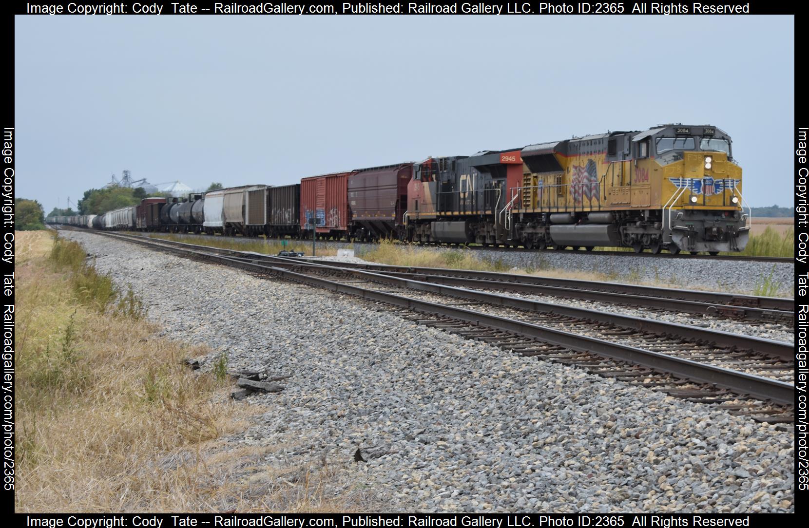 UP 3084 is a class SD70ACe-tier 4 and  is pictured in Centralia , Illinois, United States.  This was taken along the Centralia subdivision  on the Union Pacific Railroad. Photo Copyright: Cody  Tate uploaded to Railroad Gallery on 10/08/2023. This photograph of UP 3084 was taken on Sunday, September 24, 2023. All Rights Reserved. 