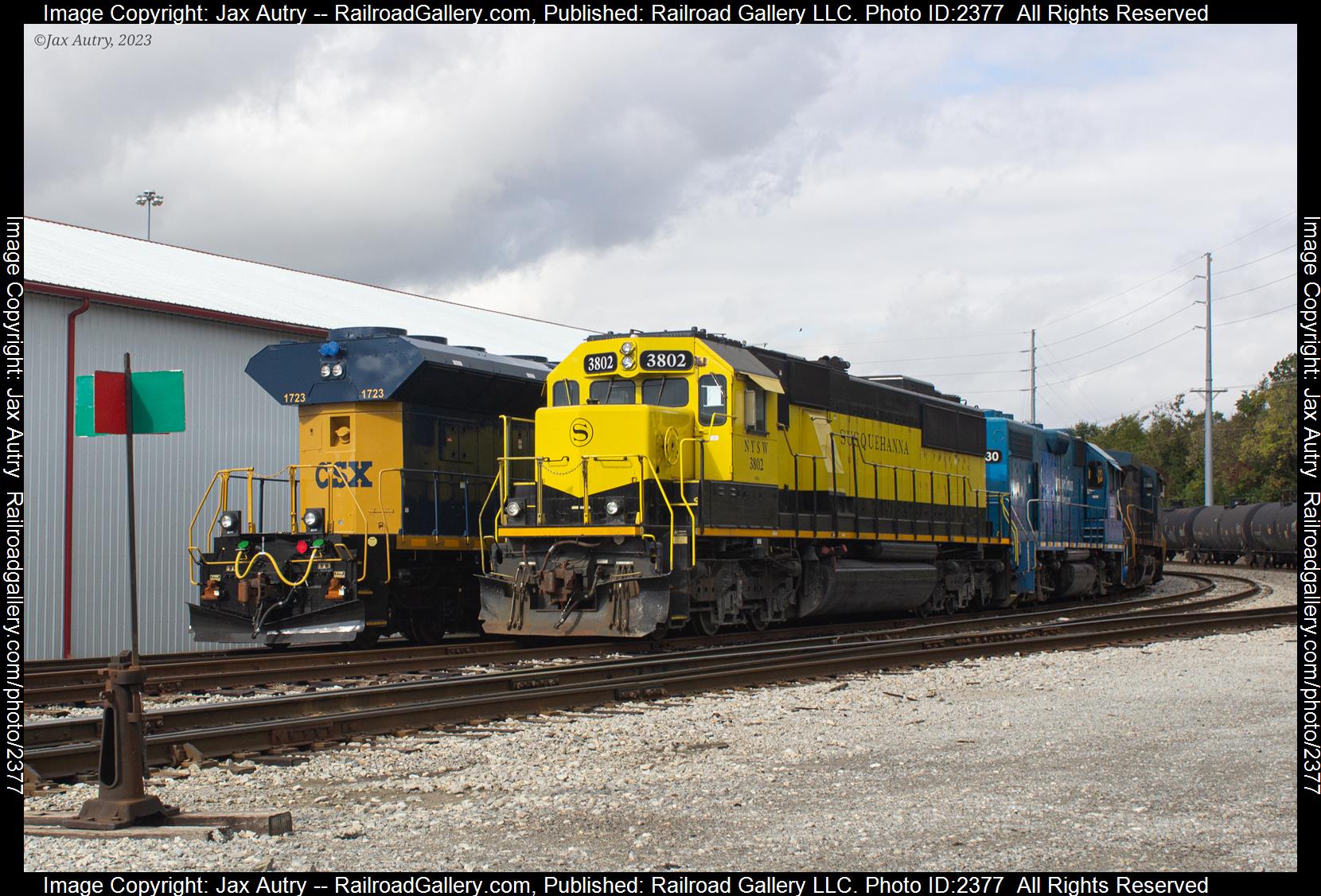 NYSW 3802 is a class SD60 and  is pictured in Lexington, Kentucky , USA.  This was taken along the Old Road Subdivision on the RJ Corman. Photo Copyright: Jax Autry uploaded to Railroad Gallery on 10/14/2023. This photograph of NYSW 3802 was taken on Saturday, October 14, 2023. All Rights Reserved. 