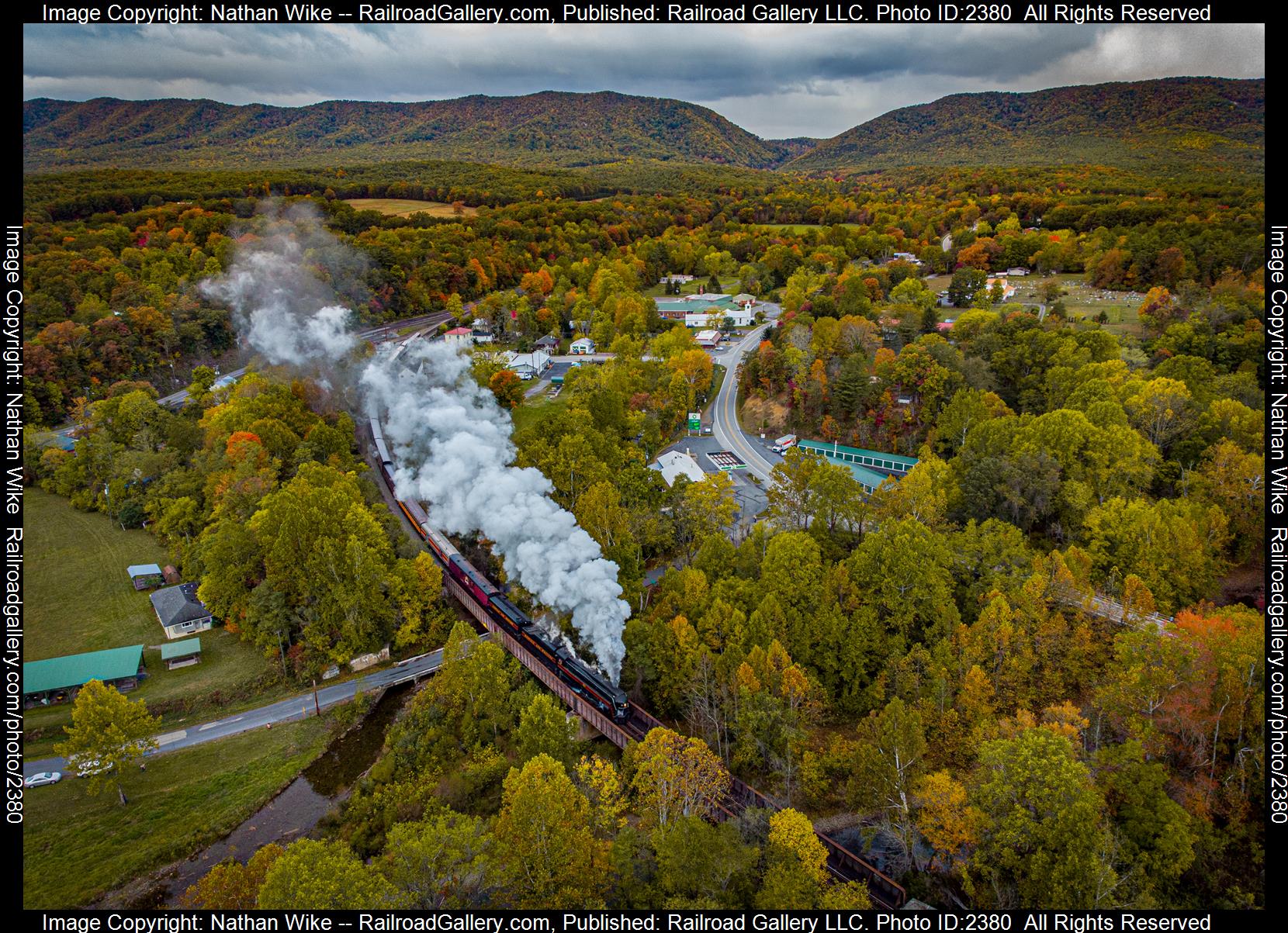 N&W 611 is a class J Class Steam Locomotive  and  is pictured in Goshen, Virginia, United States.  This was taken along the Mountain Subdivision  on the Buckingham Branch Railroad. Photo Copyright: Nathan Wike uploaded to Railroad Gallery on 10/15/2023. This photograph of N&W 611 was taken on Sunday, October 15, 2023. All Rights Reserved. 