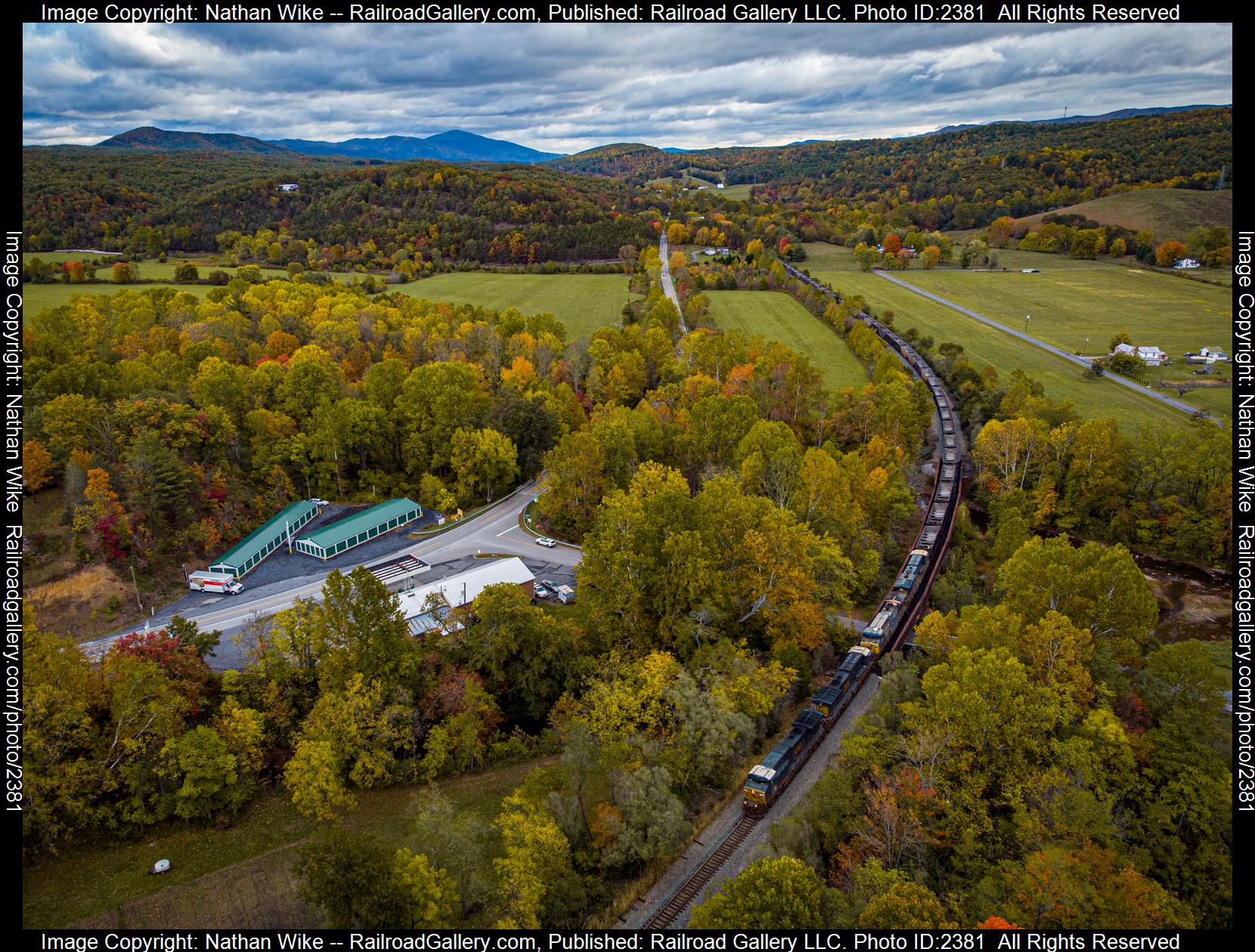 CSXT 57 is a class Ac4400cw and  is pictured in Gosh, Virginia, United States.  This was taken along the Mountain Subdivision  on the Buckingham Branch Railroad. Photo Copyright: Nathan Wike uploaded to Railroad Gallery on 10/15/2023. This photograph of CSXT 57 was taken on Sunday, October 15, 2023. All Rights Reserved. 