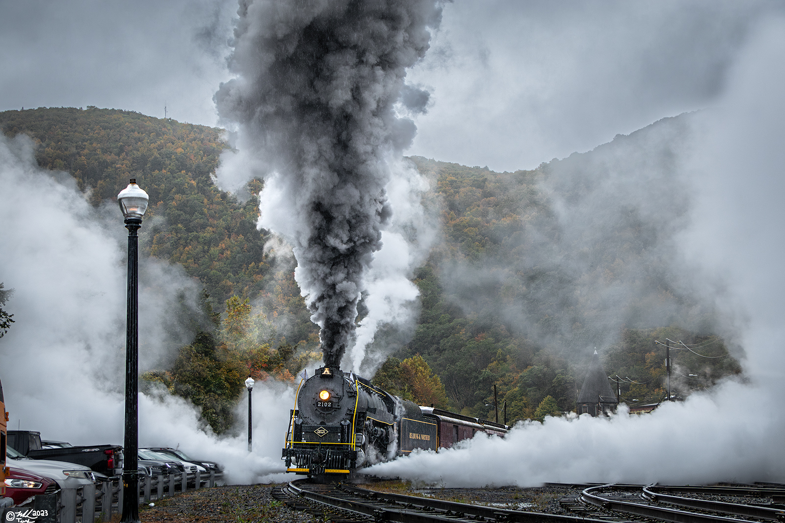 RDG 2102 is a class T-1 and  is pictured in Jim Thorpe, Pennsylvania, USA.  This was taken along the Jim Thorpe on the Reading Company. Photo Copyright: Mark Turkovich uploaded to Railroad Gallery on 10/18/2023. This photograph of RDG 2102 was taken on Saturday, October 14, 2023. All Rights Reserved. 