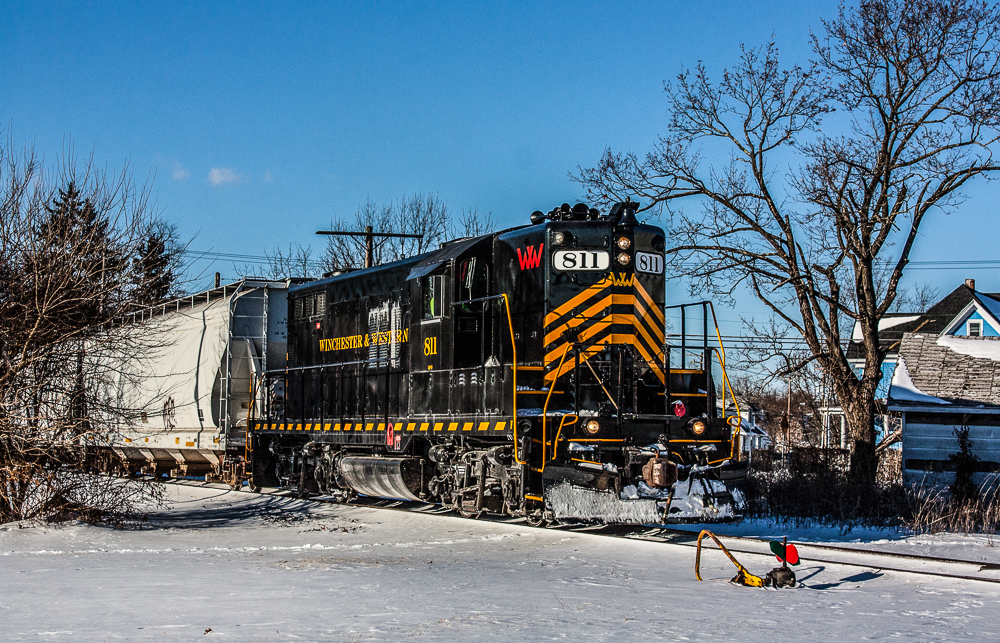 WW 811  is a class EMD GP9 and  is pictured in Millville, New Jersey, USA.  This was taken along the Millville Industrial  on the Winchester and Western Railroad. Photo Copyright: Edan  Davis  uploaded to Railroad Gallery on 10/21/2023. This photograph of WW 811  was taken on Friday, January 05, 2018. All Rights Reserved. 