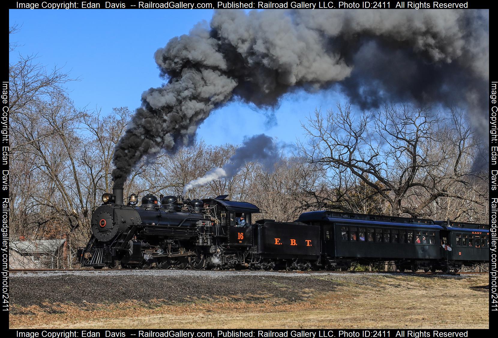 EBT 16  is a class Steam 2-8-2 and  is pictured in Rock Hill , Pennsylvania, USA.  This was taken along the East Broad Top Railroad  on the East Broad Top . Photo Copyright: Edan  Davis  uploaded to Railroad Gallery on 10/28/2023. This photograph of EBT 16  was taken on Saturday, February 18, 2023. All Rights Reserved. 