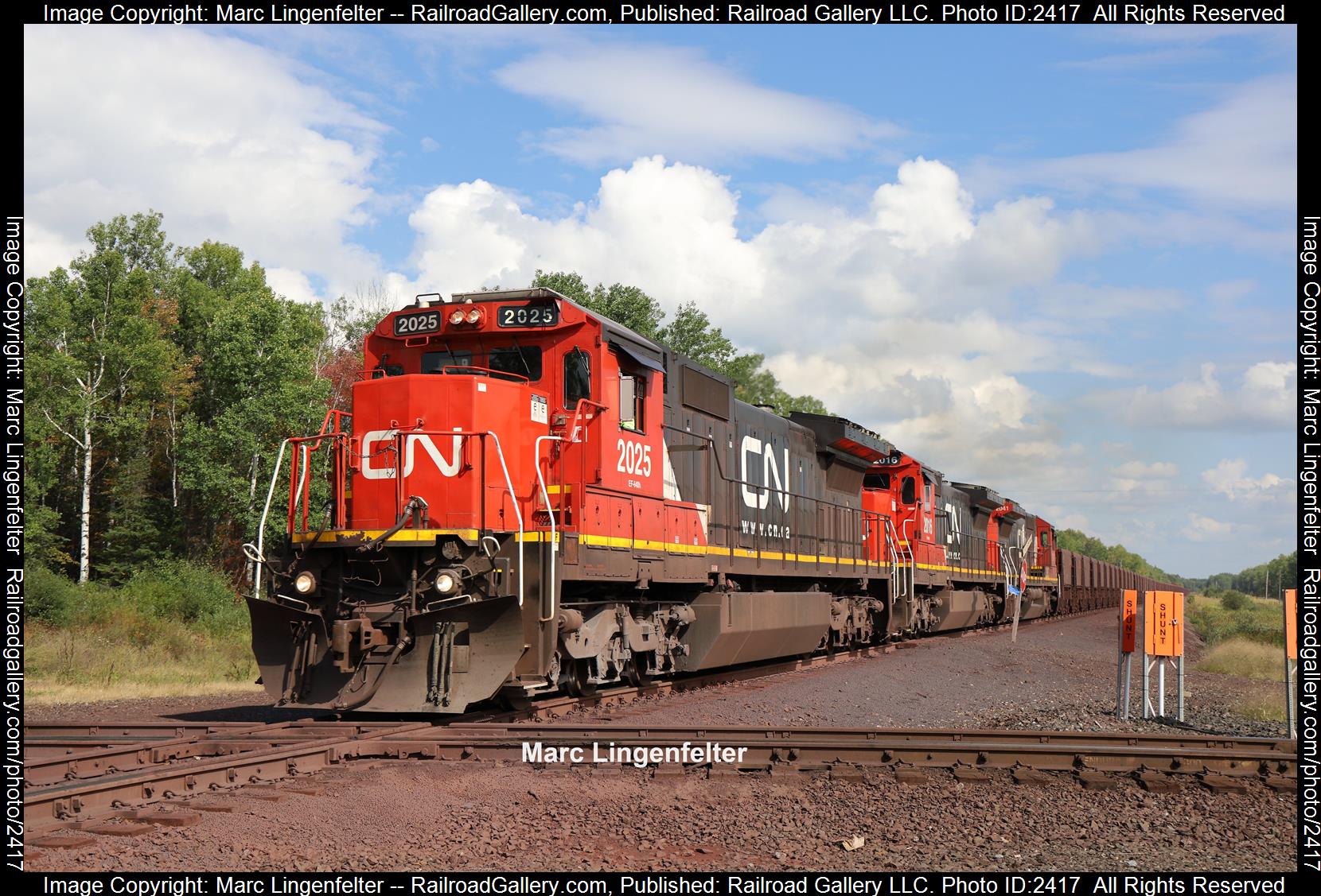 CN 2025 is a class GE C40-8 (Dash 8-40C) and  is pictured in Iron Junction, Minnesota, USA.  This was taken along the CN Iron range Sub on the Canadian National Railway. Photo Copyright: Marc Lingenfelter uploaded to Railroad Gallery on 11/04/2023. This photograph of CN 2025 was taken on Saturday, September 16, 2023. All Rights Reserved. 