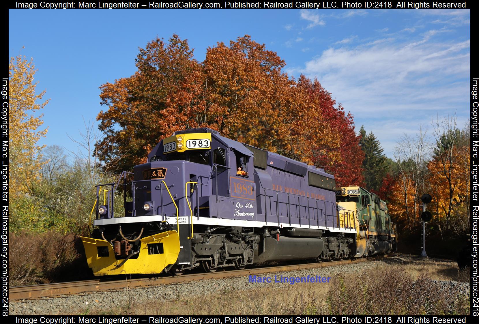 R&N 1983 is a class EMD SD40-2 and  is pictured in Barnesville, Pennsylvania, USA.  This was taken along the R&N Mainline on the Reading Blue Mountain and Northern Railroad. Photo Copyright: Marc Lingenfelter uploaded to Railroad Gallery on 11/05/2023. This photograph of R&N 1983 was taken on Friday, October 27, 2023. All Rights Reserved. 