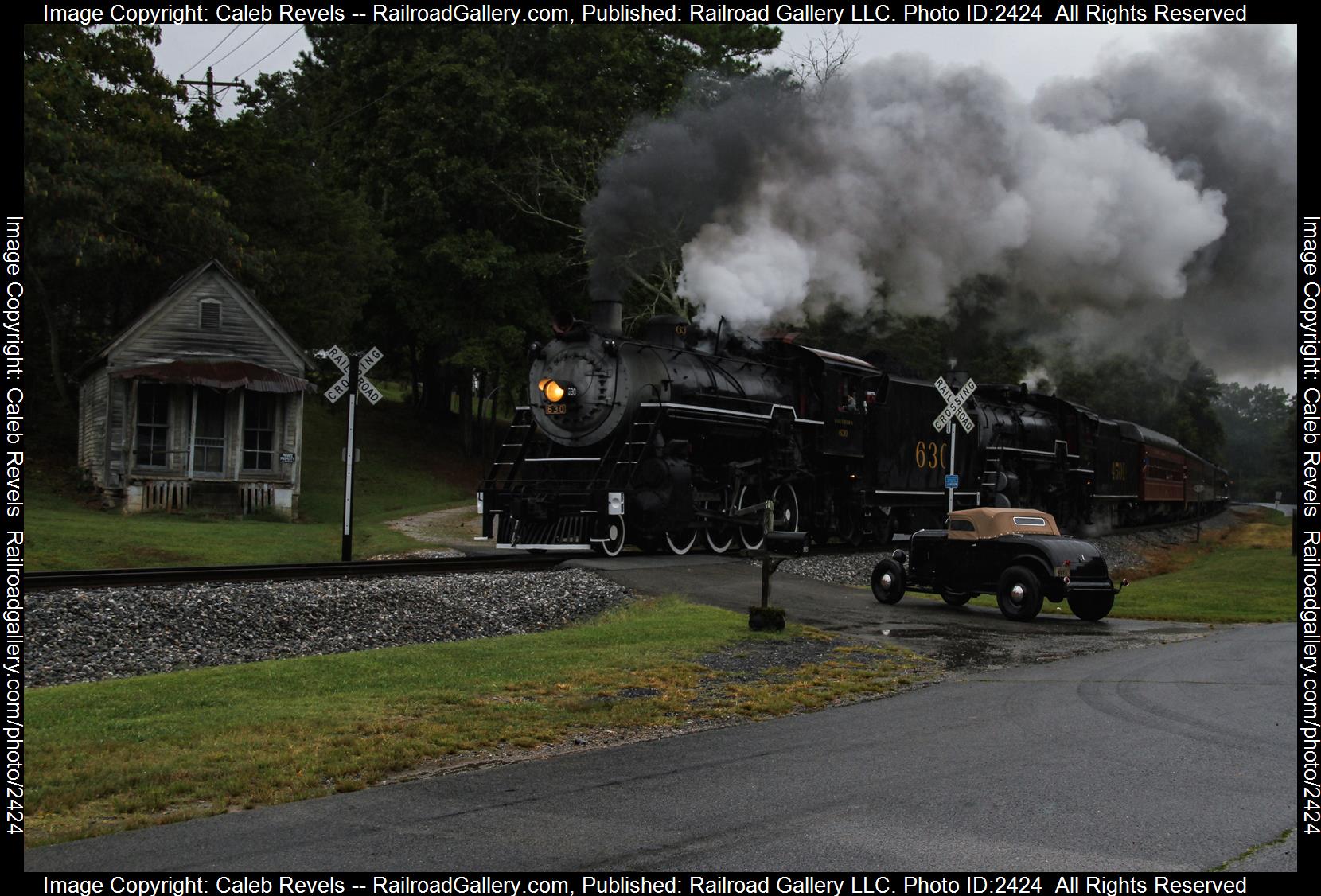 Southern Railway 630 is a class 2-8-0 and  is pictured in Rock Spring , Georgia, USA.  This was taken along the Chattooga and Chickamauga Railway  on the Chattooga and Chickamauga Railway. Photo Copyright: Caleb Revels uploaded to Railroad Gallery on 11/08/2023. This photograph of Southern Railway 630 was taken on Saturday, September 16, 2023. All Rights Reserved. 