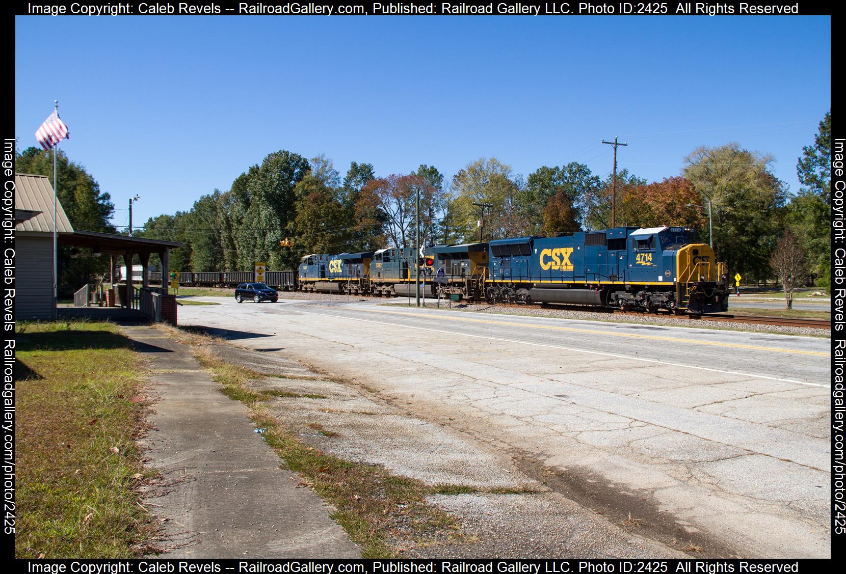 CSXT 4714 is a class EMD SD70MAC and  is pictured in Troy, South Carolina, USA.  This was taken along the CSX McCormick Subdivision  on the CSX Transportation. Photo Copyright: Caleb Revels uploaded to Railroad Gallery on 11/08/2023. This photograph of CSXT 4714 was taken on Saturday, October 21, 2023. All Rights Reserved. 