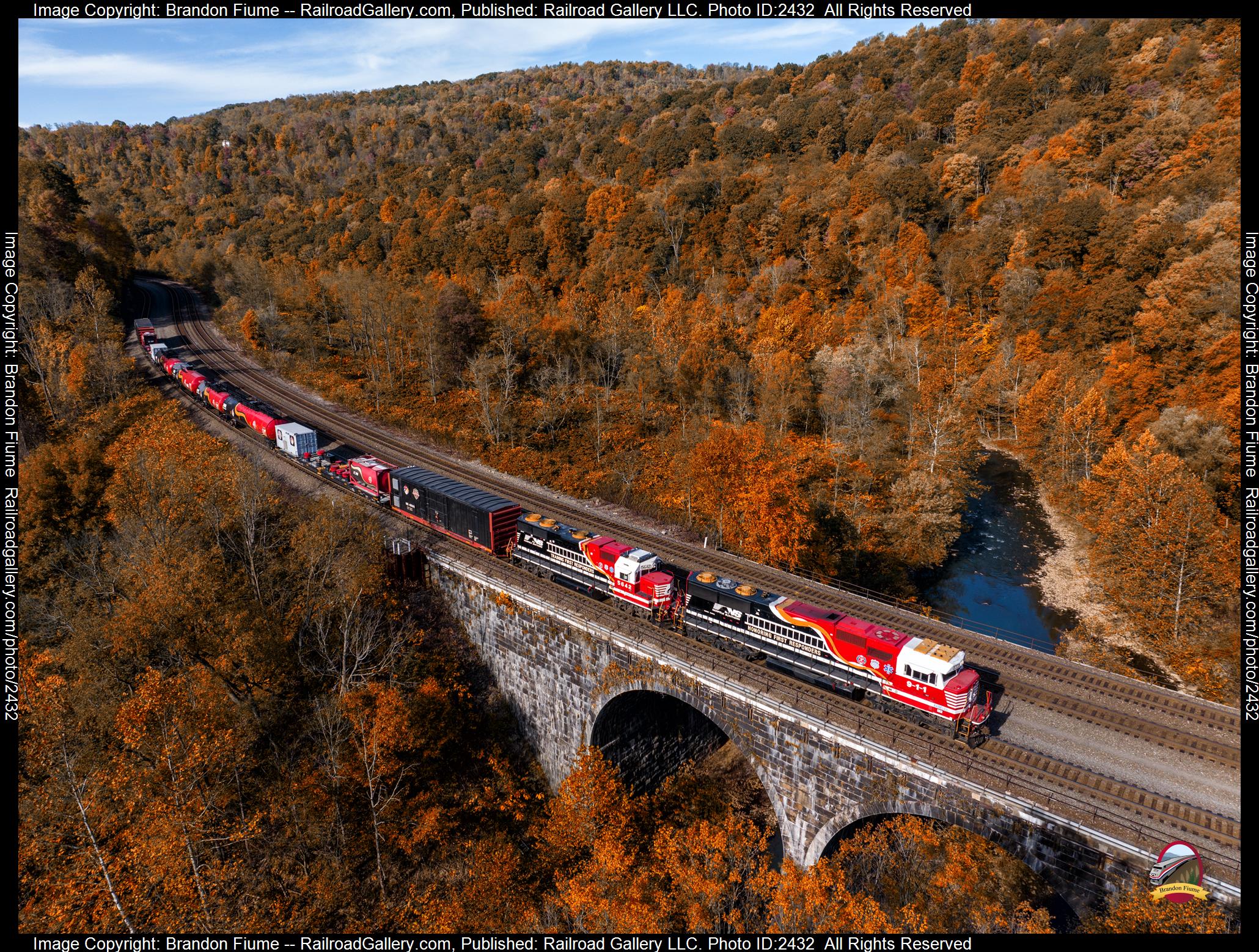 NS 911 is a class EMD SD60E and  is pictured in South Fork, Pennsylvania, USA.  This was taken along the Pittsburgh Line on the Norfolk Southern. Photo Copyright: Brandon Fiume uploaded to Railroad Gallery on 11/14/2023. This photograph of NS 911 was taken on Friday, October 13, 2023. All Rights Reserved. 