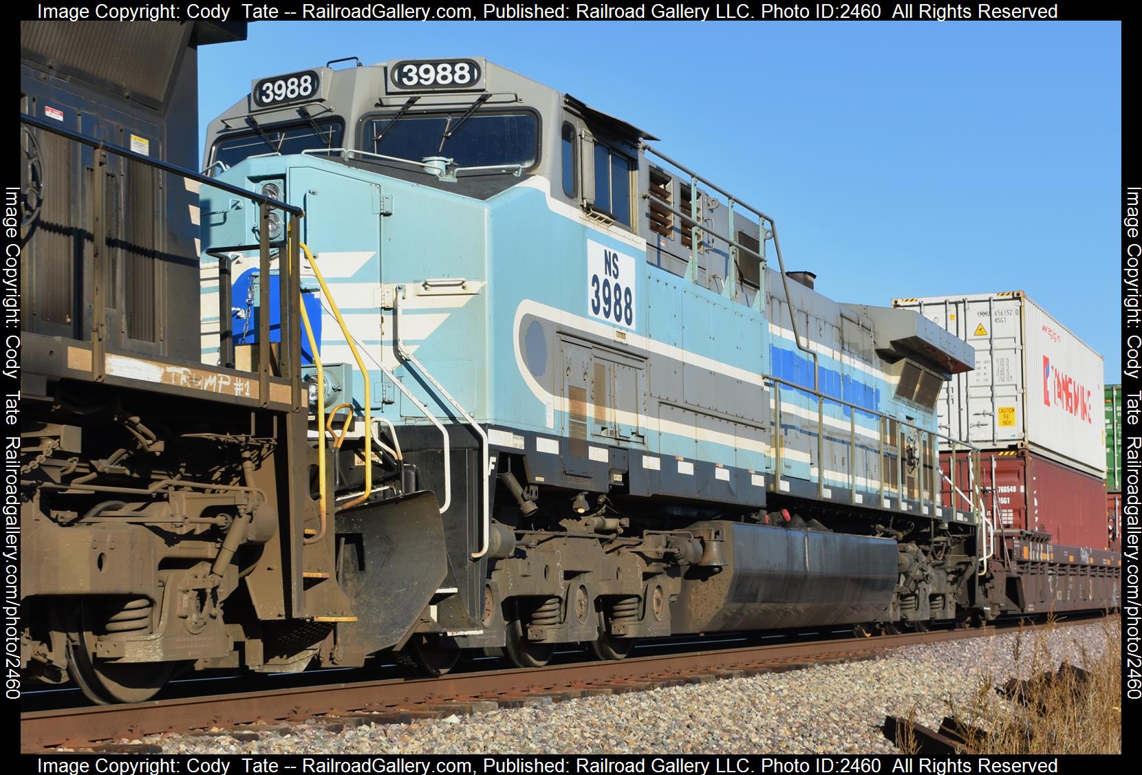 NS 3988 is a class AC4400CW and  is pictured in Centralia , Illinois, United States.  This was taken along the Southern west district  on the Norfolk Southern. Photo Copyright: Cody  Tate uploaded to Railroad Gallery on 11/16/2023. This photograph of NS 3988 was taken on Thursday, November 02, 2023. All Rights Reserved. 