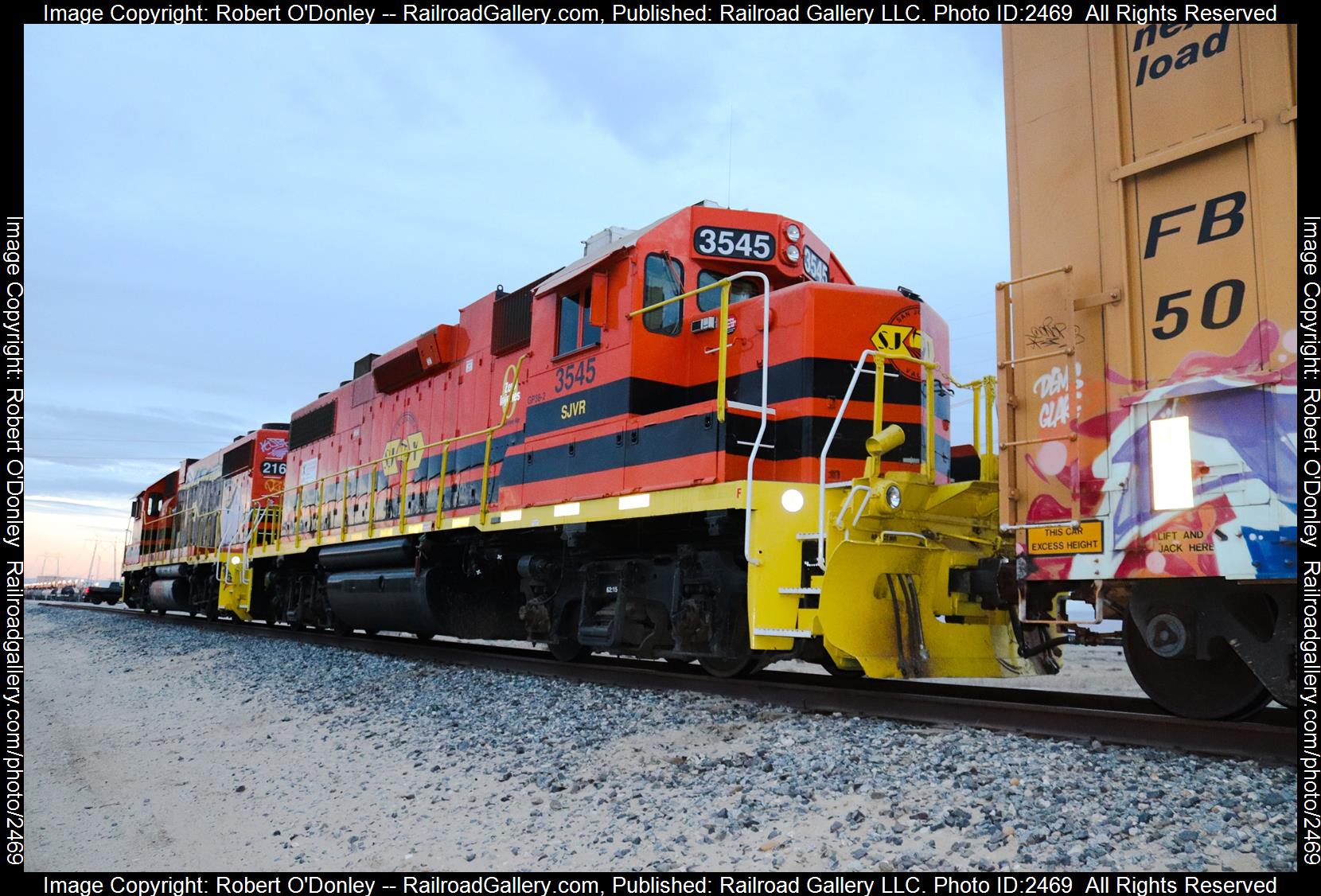 3545, 2164 is a class GP-38-2 and  is pictured in Bakersfield , California, USA.  This was taken along the Buttonwillow on the San Joaquin Valley Railroad . Photo Copyright: Robert O'Donley uploaded to Railroad Gallery on 11/18/2023. This photograph of 3545, 2164 was taken on Friday, November 17, 2023. All Rights Reserved. 