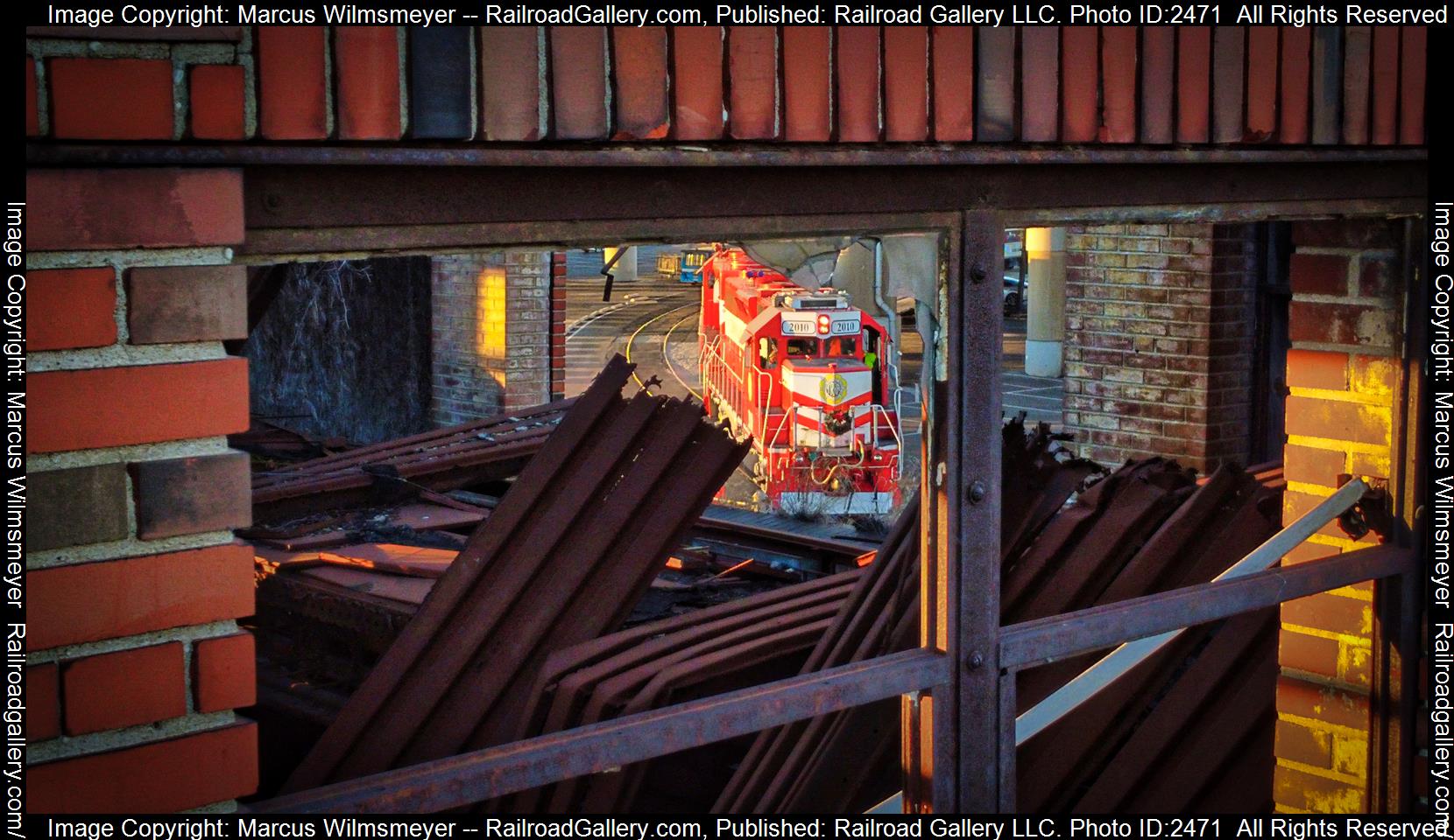 TRRA 2010 is a class EMD GP38-3 and  is pictured in St. Louis, Missouri, United States of America.  This was taken along the Merchants Subdivision on the Terminal Railroad Association of St. Louis. Photo Copyright: Marcus Wilmsmeyer uploaded to Railroad Gallery on 11/18/2023. This photograph of TRRA 2010 was taken on Friday, November 17, 2023. All Rights Reserved. 