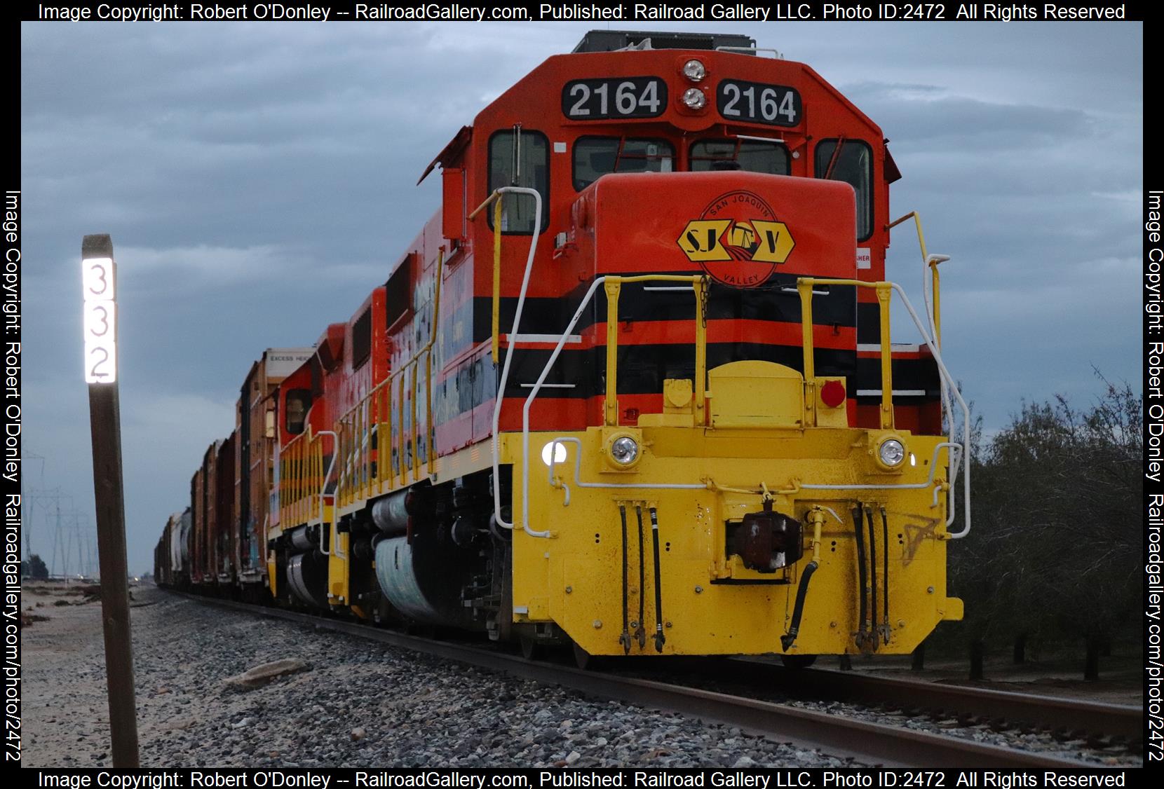 2164  is a class GP-38-2 and  is pictured in Bakersfield, California, United States.  This was taken along the Buttonwillow on the San Joaquin Valley Railroad . Photo Copyright: Robert O'Donley uploaded to Railroad Gallery on 11/19/2023. This photograph of 2164  was taken on Friday, November 17, 2023. All Rights Reserved. 