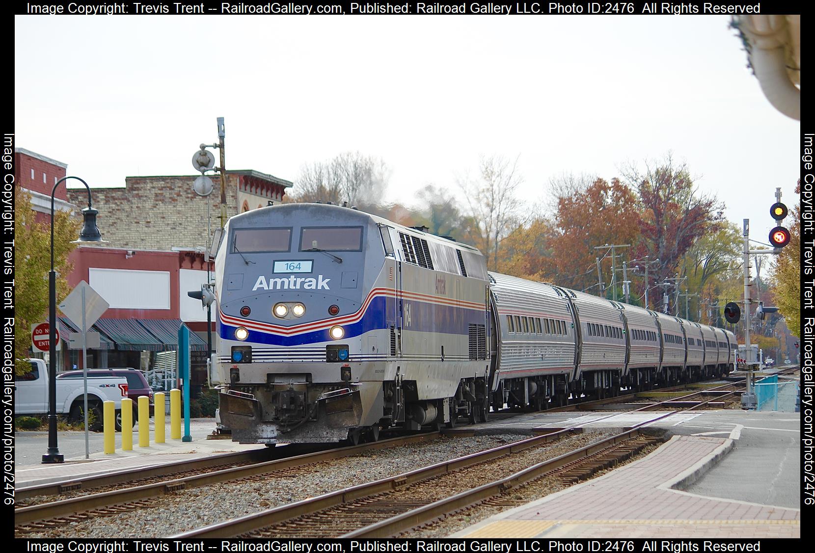 AMTK 164 is a class P42DC and  is pictured in Ashland , VA, USA.  This was taken along the CSX RF&P Sub on the Amtrak. Photo Copyright: Trevis Trent uploaded to Railroad Gallery on 11/20/2023. This photograph of AMTK 164 was taken on Wednesday, November 15, 2023. All Rights Reserved. 