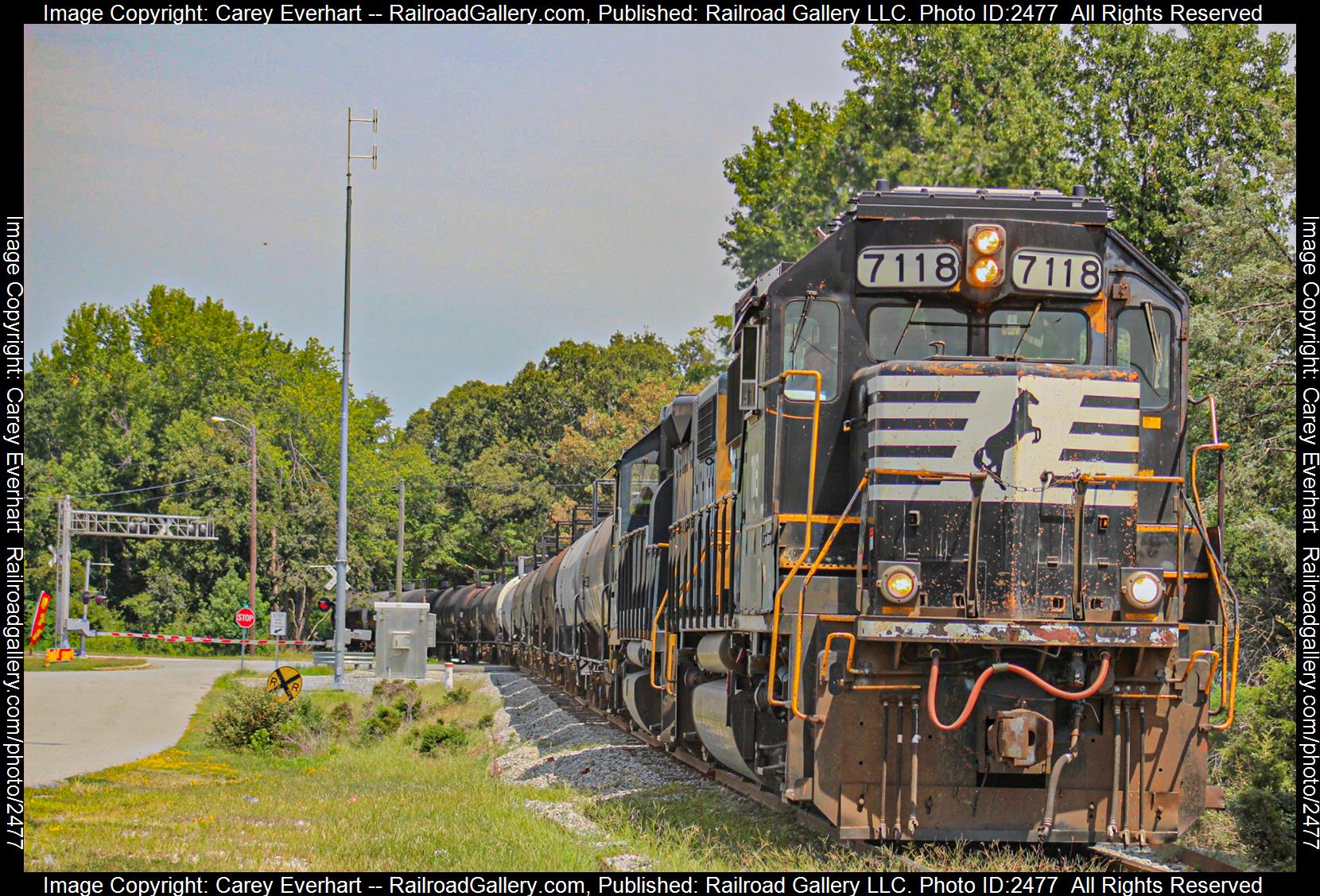 NS 7118 is a class EMD GP60 and  is pictured in Thomasville , North Carolina, USA.  This was taken along the High Point Thomasville and Denton on the WSSB. Photo Copyright: Carey Everhart uploaded to Railroad Gallery on 11/20/2023. This photograph of NS 7118 was taken on Monday, August 21, 2023. All Rights Reserved. 