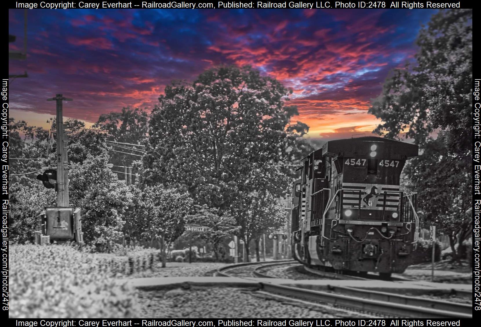 NS 4547 is a class GE AC44C6M and  is pictured in Thomasville, North Carolina, USA.  This was taken along the Danville District  on the Norfolk Southern. Photo Copyright: Carey Everhart uploaded to Railroad Gallery on 11/20/2023. This photograph of NS 4547 was taken on Monday, November 20, 2023. All Rights Reserved. 