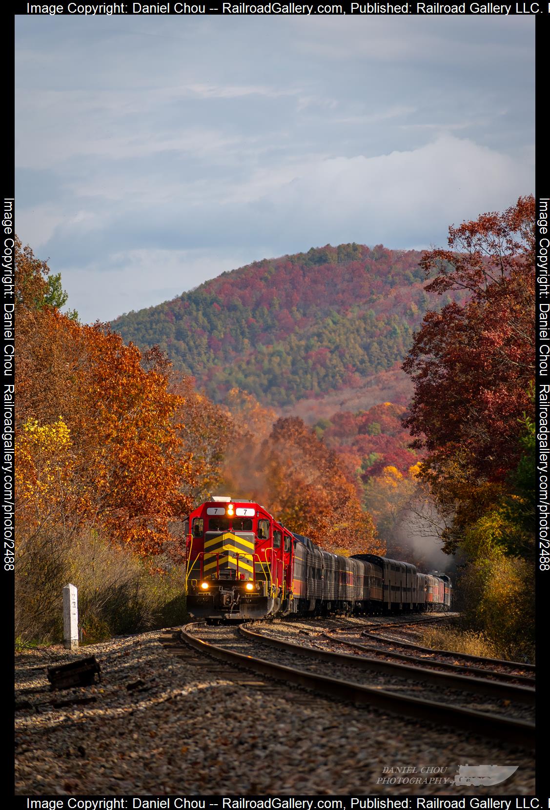 BB7 is a class GP40 and  is pictured in Bells Valley, Virginia, United States.  This was taken along the North Mountain Subdivision on the Buckingham Branch Railroad. Photo Copyright: Daniel Chou uploaded to Railroad Gallery on 11/24/2023. This photograph of BB7 was taken on Sunday, October 29, 2023. All Rights Reserved. 