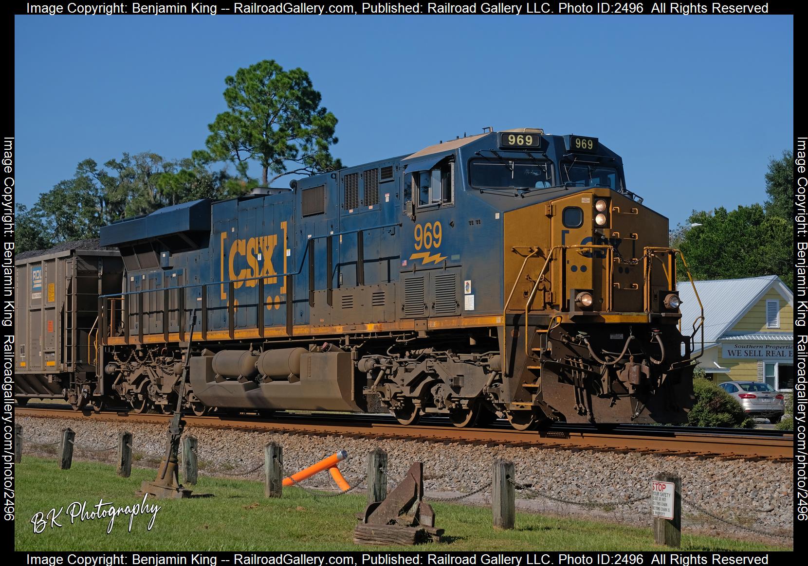 CSXT 969 is a class GE ES44AH and  is pictured in Folkston, Georgia, USA.  This was taken along the CSXT Nahunta Subdivision on the CSX Transportation. Photo Copyright: Benjamin King uploaded to Railroad Gallery on 11/26/2023. This photograph of CSXT 969 was taken on Sunday, September 26, 2021. All Rights Reserved. 