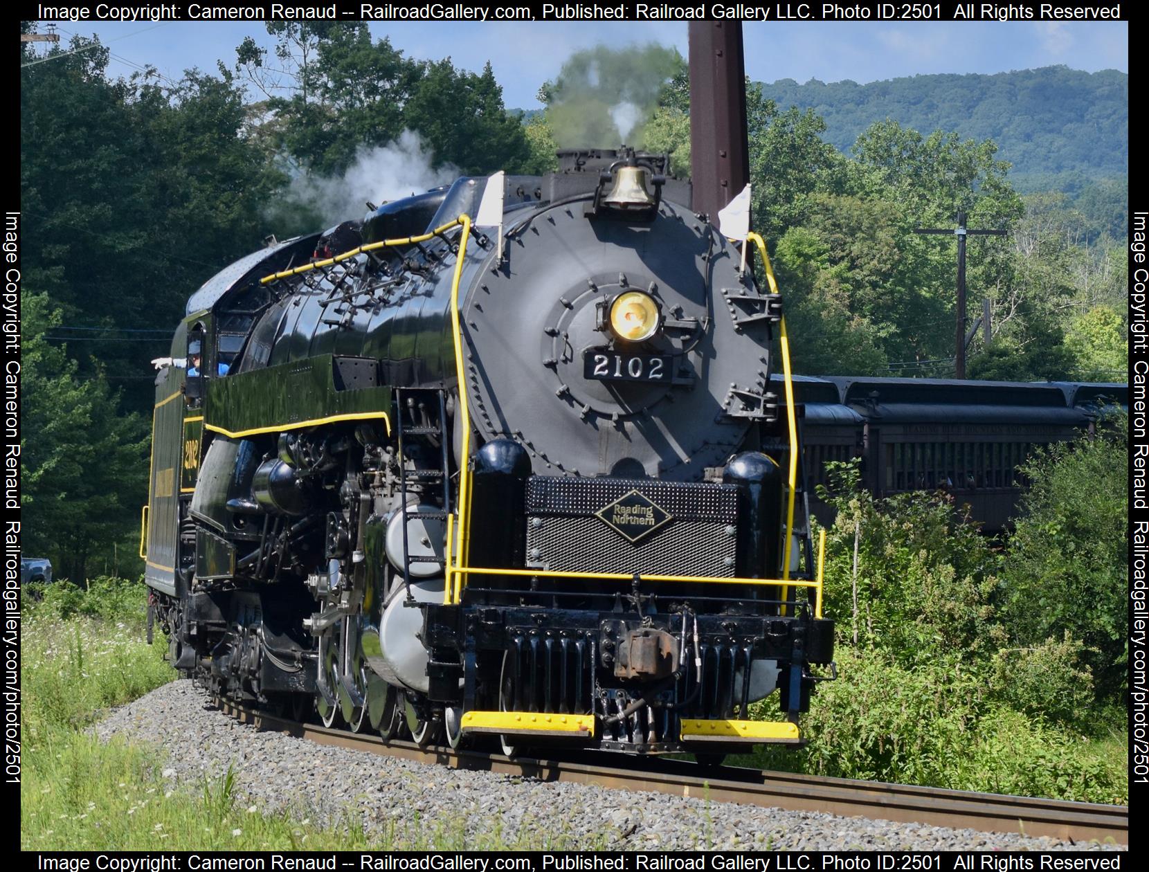 RBMN 2102 is a class 4-8-4 T1 and  is pictured in Tamaqua, PA, Pennsylvania, USA.  This was taken along the Reading and Northern on the Reading Blue Mountain and Northern Railroad. Photo Copyright: Cameron Renaud uploaded to Railroad Gallery on 11/26/2023. This photograph of RBMN 2102 was taken on Sunday, November 26, 2023. All Rights Reserved. 