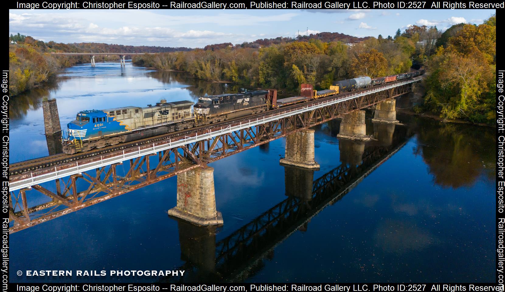 NS 4000 is a class AC44C6M and  is pictured in Radford, VA, USA.  This was taken along the Pulaski District on the Norfolk Southern. Photo Copyright: Christopher Esposito uploaded to Railroad Gallery on 11/29/2023. This photograph of NS 4000 was taken on Saturday, October 28, 2023. All Rights Reserved. 