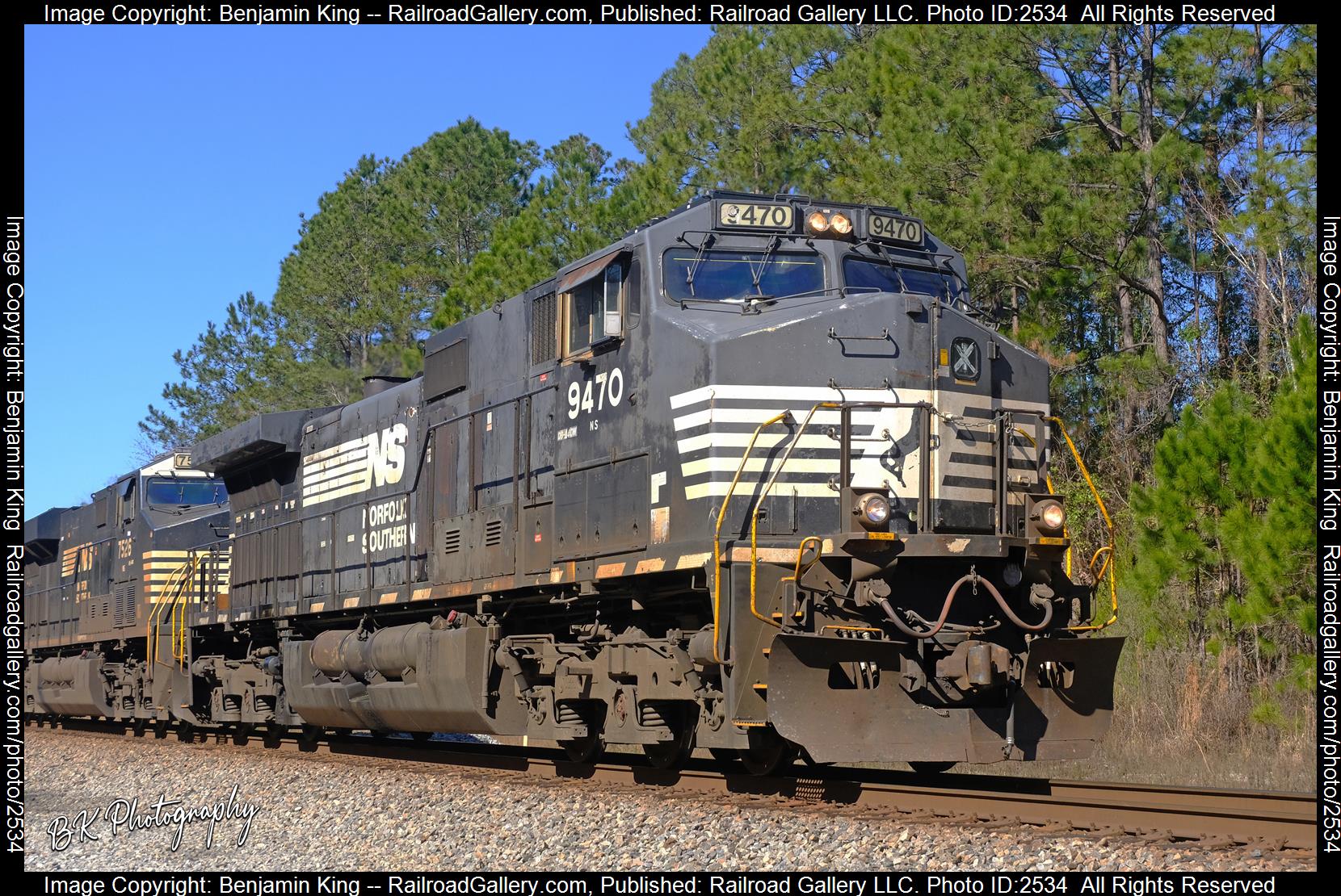 NS 9470 is a class GE C44-9W (Dash 9-44CW) and  is pictured in Crawford, Florida, USA.  This was taken along the NS GS&F Subdivision on the Norfolk Southern. Photo Copyright: Benjamin King uploaded to Railroad Gallery on 11/30/2023. This photograph of NS 9470 was taken on Sunday, January 30, 2022. All Rights Reserved. 