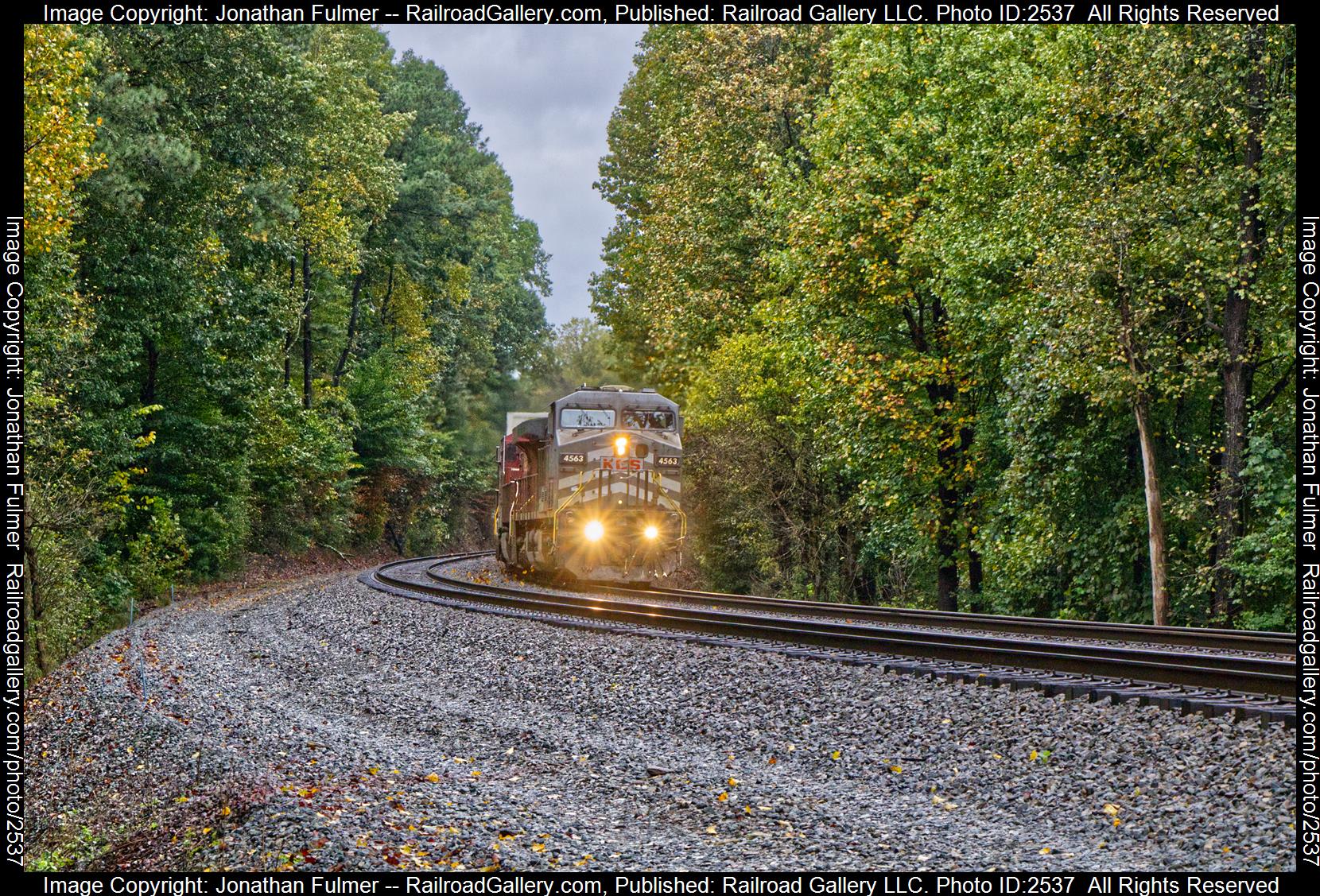 KCSM 4563 is a class GE AC4400CW and  is pictured in Mableton, Georgia, United States.  This was taken along the Norfolk Southern Atlanta North End on the Norfolk Southern. Photo Copyright: Jonathan Fulmer uploaded to Railroad Gallery on 11/30/2023. This photograph of KCSM 4563 was taken on Thursday, October 12, 2023. All Rights Reserved. 