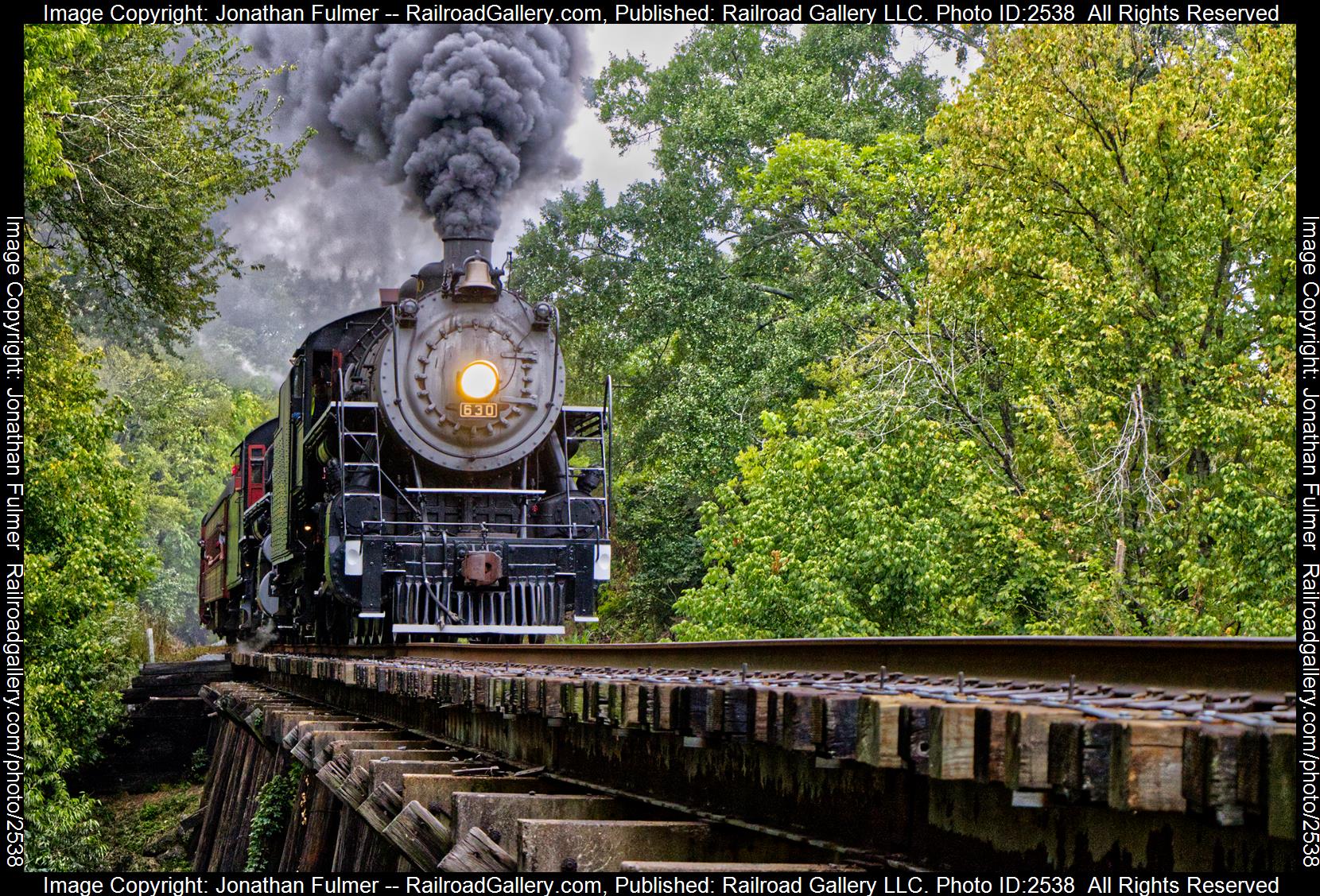 SOU 630 is a class Steam 2-8-0 and  is pictured in Chattanooga, Tennessee, United States.  This was taken along the NS 23rd Street Interchange on the Southern Railway. Photo Copyright: Jonathan Fulmer uploaded to Railroad Gallery on 11/30/2023. This photograph of SOU 630 was taken on Saturday, September 16, 2023. All Rights Reserved. 