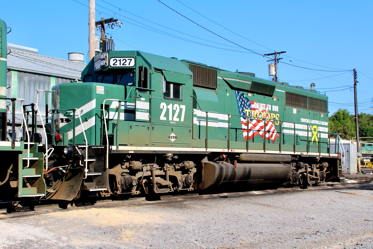 P&L 2127 is a class GP40-2 and  is pictured in Paducah, Kentucky, USA.  This was taken along the Paducah on the Paducah and Louisville Railway. Photo Copyright: Rick Doughty uploaded to Railroad Gallery on 12/02/2023. This photograph of P&L 2127 was taken on Monday, September 07, 2020. All Rights Reserved. 