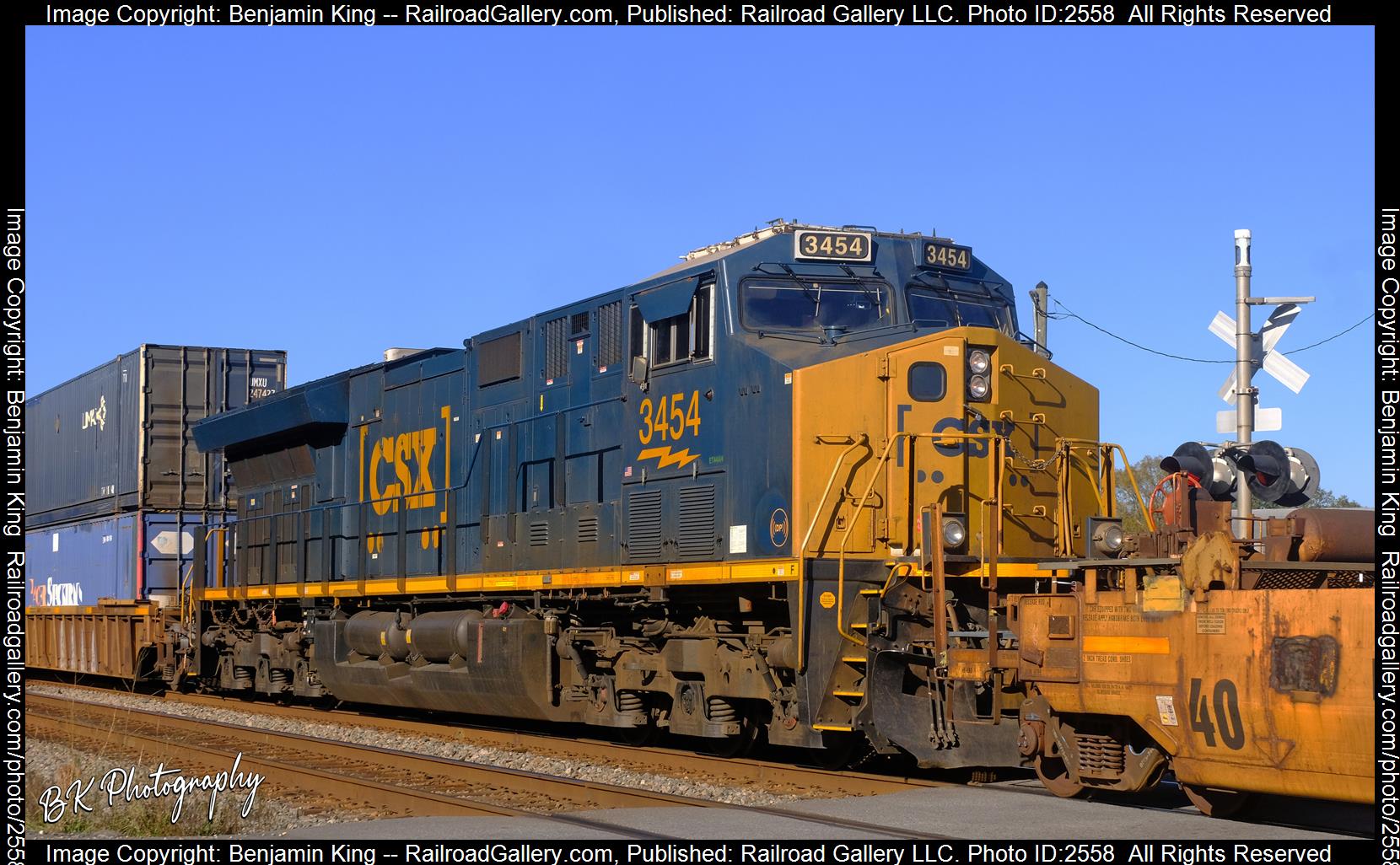 CSXT 3454 is a class GE ET44AH and  is pictured in Callahan, Florida, USA.  This was taken along the CSXT Nahunta Subdivision on the CSX Transportation. Photo Copyright: Benjamin King uploaded to Railroad Gallery on 12/03/2023. This photograph of CSXT 3454 was taken on Sunday, January 30, 2022. All Rights Reserved. 