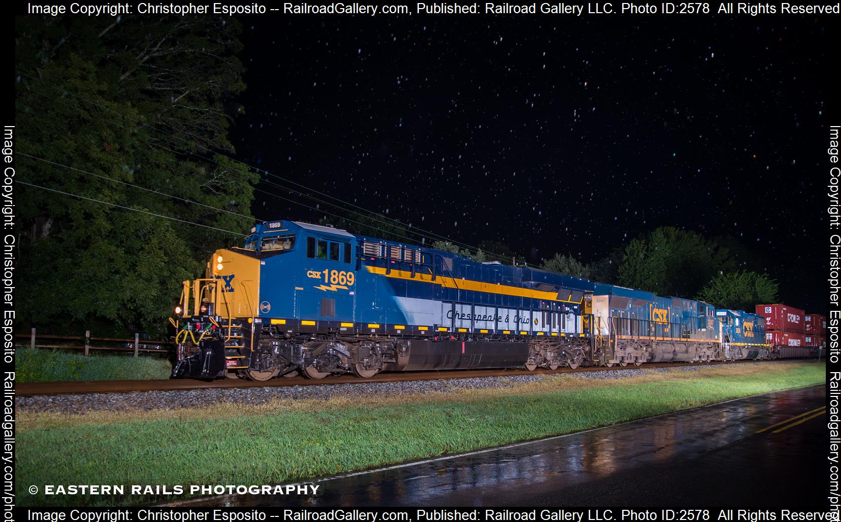 CSXT 1869 is a class ES44AH and  is pictured in Matthews, NC, United States.  This was taken along the Charlotte Sub on the CSX Transportation. Photo Copyright: Christopher Esposito uploaded to Railroad Gallery on 12/04/2023. This photograph of CSXT 1869 was taken on Wednesday, August 30, 2023. All Rights Reserved. 