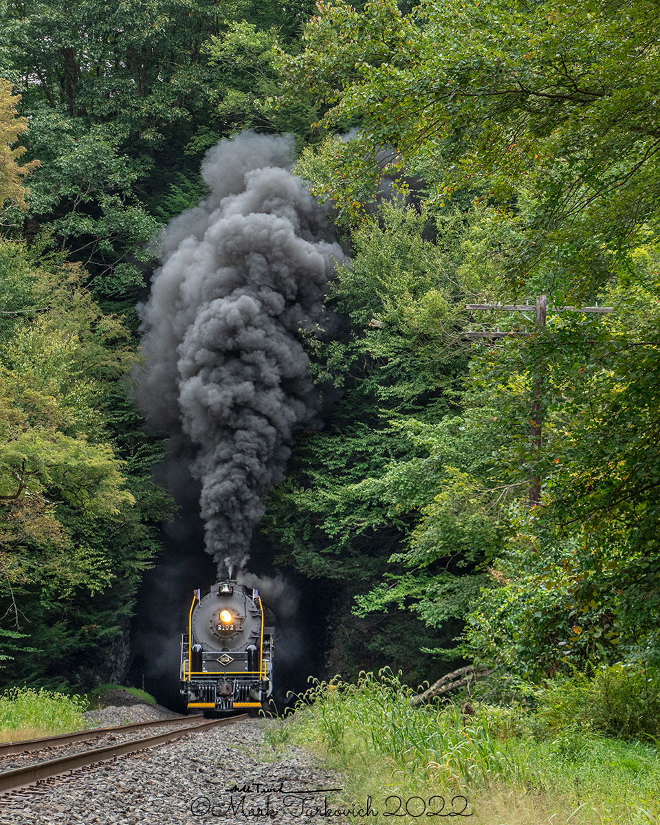 RDG 2102 is a class T-1 and  is pictured in Tamaqua, Pennsylvania, USA.  This was taken along the Tamaqua Tunnel on the Reading Company. Photo Copyright: Mark Turkovich uploaded to Railroad Gallery on 11/26/2022. This photograph of RDG 2102 was taken on Saturday, September 03, 2022. All Rights Reserved. 