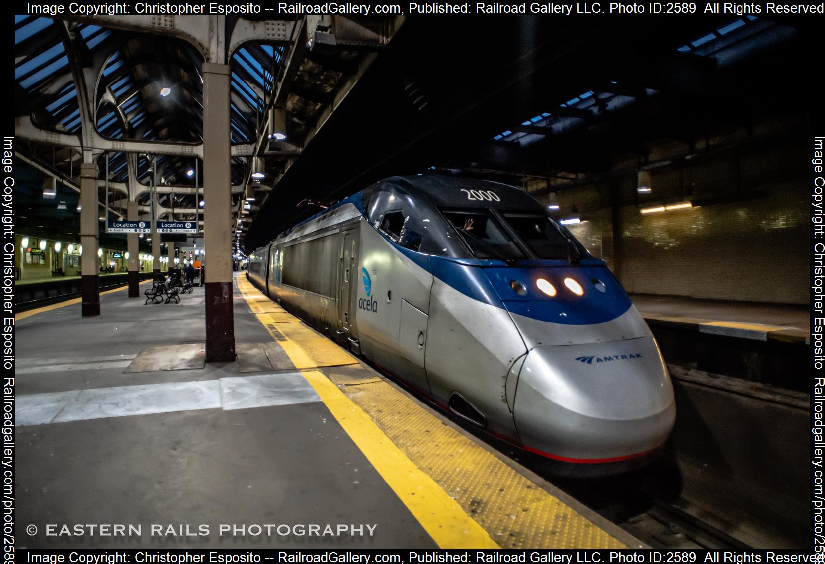 AMTK 2000 is a class Acela and  is pictured in Newark, NJ, United States.  This was taken along the NEC on the Amtrak. Photo Copyright: Christopher Esposito uploaded to Railroad Gallery on 12/05/2023. This photograph of AMTK 2000 was taken on Friday, June 16, 2023. All Rights Reserved. 