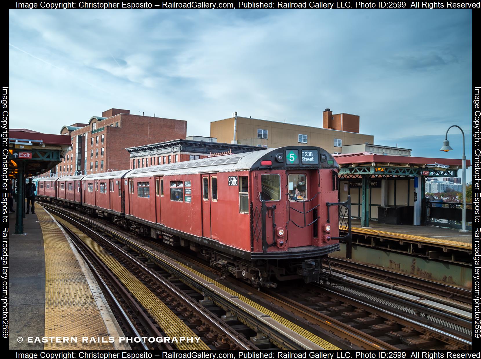 NYCTA 9586 is a class R36WF and  is pictured in New York, New York, United States.  This was taken along the IRT White Plains Road on the NYC Subway. Photo Copyright: Christopher Esposito uploaded to Railroad Gallery on 12/06/2023. This photograph of NYCTA 9586 was taken on Saturday, November 04, 2023. All Rights Reserved. 