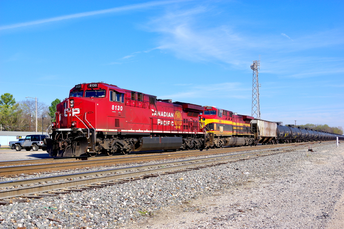 CP 8130 is a class GE AC4400CW and  is pictured in Heavener, Oklahoma, USA.  This was taken along the Shreveport/KCS on the Canadian Pacific Railway. Photo Copyright: Rick Doughty uploaded to Railroad Gallery on 12/07/2023. This photograph of CP 8130 was taken on Saturday, March 07, 2020. All Rights Reserved. 