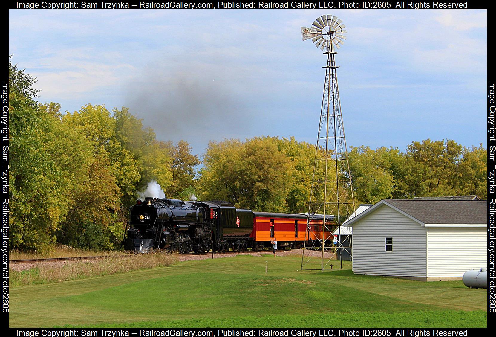 MILW 261 is a class Alco 4-8-4 and  is pictured in Augusta, Minnesota, USA.  This was taken along the TCWR Mainline on the Milwaukee Road. Photo Copyright: Sam Trzynka uploaded to Railroad Gallery on 12/07/2023. This photograph of MILW 261 was taken on Saturday, October 01, 2022. All Rights Reserved. 