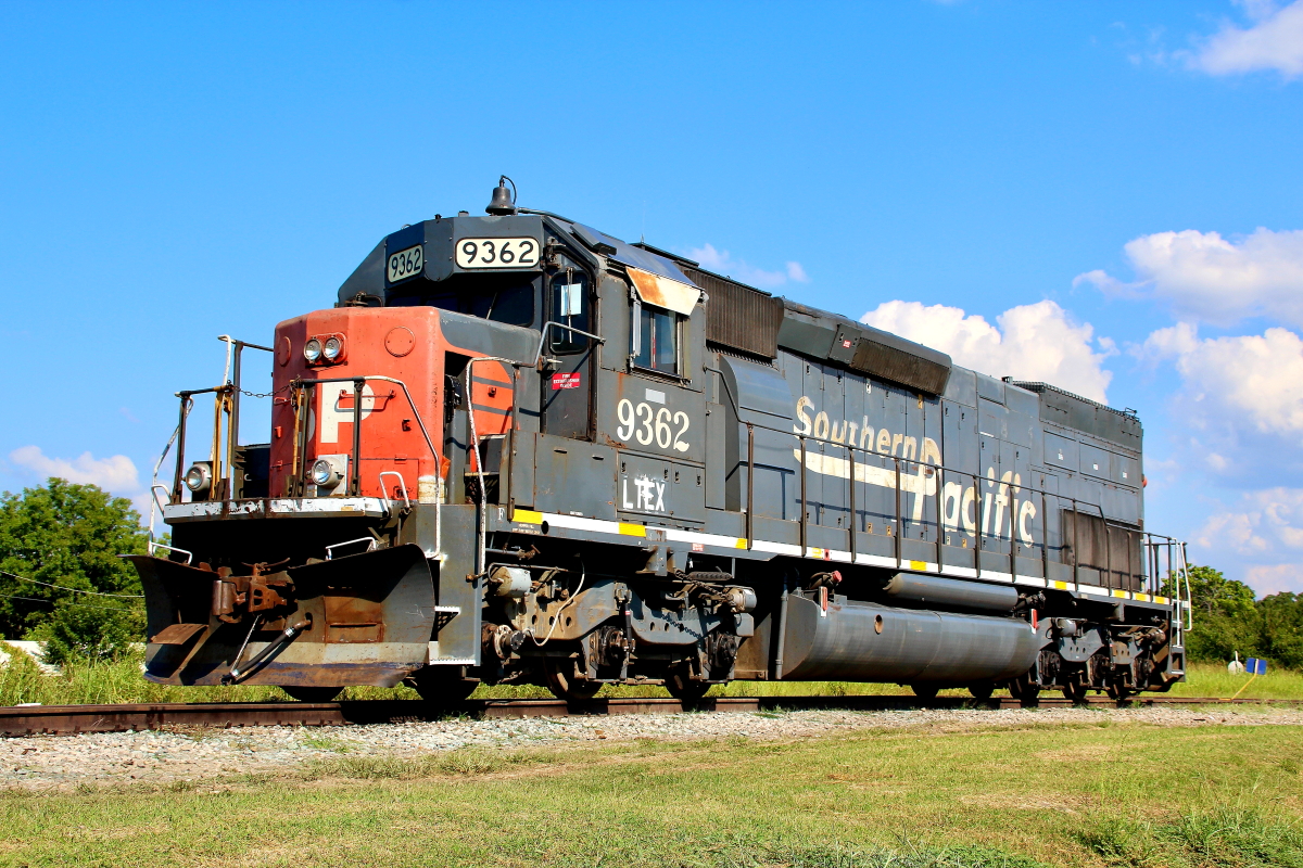 SP 9362 is a class EMD SD45T-2 and  is pictured in Wister, Oklahoma, USA.  This was taken along the Southern Pacific Transportation Company. Photo Copyright: Rick Doughty uploaded to Railroad Gallery on 12/08/2023. This photograph of SP 9362 was taken on Saturday, August 22, 2020. All Rights Reserved. 