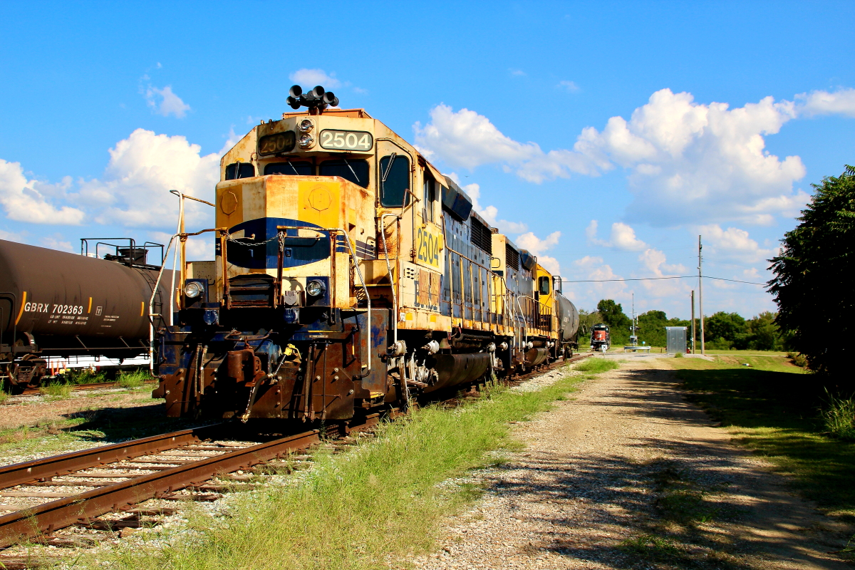 SF 2504 is a class EMD GP35 and  is pictured in Wister, Oklahoma, USA.  This was taken along the Santa Fe. Photo Copyright: Rick Doughty uploaded to Railroad Gallery on 12/08/2023. This photograph of SF 2504 was taken on Saturday, August 22, 2020. All Rights Reserved. 